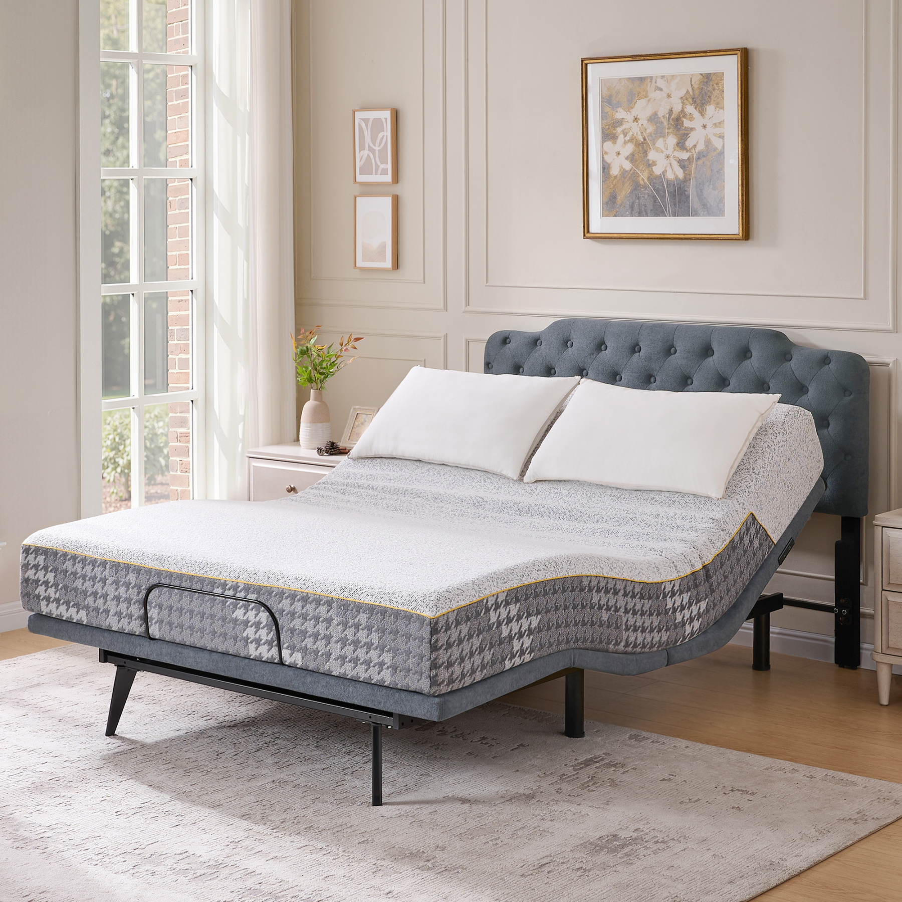 Adjustable Bed Frame, Electric Bed Frame Queen Size with with Upgraded Motor, Remote Control, 2 USB Ports, Independent Head & Foot Incline, 800lbs Capacity