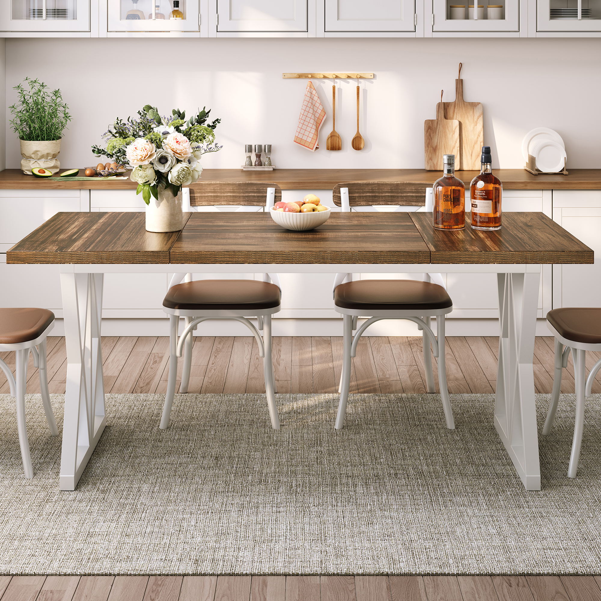 Sailvan Modern Farmhouse Dining Table for 6 People, 70" Rectangular Wood Kitchen Table with metal Base, For Dining Room,Kitchen Gathering