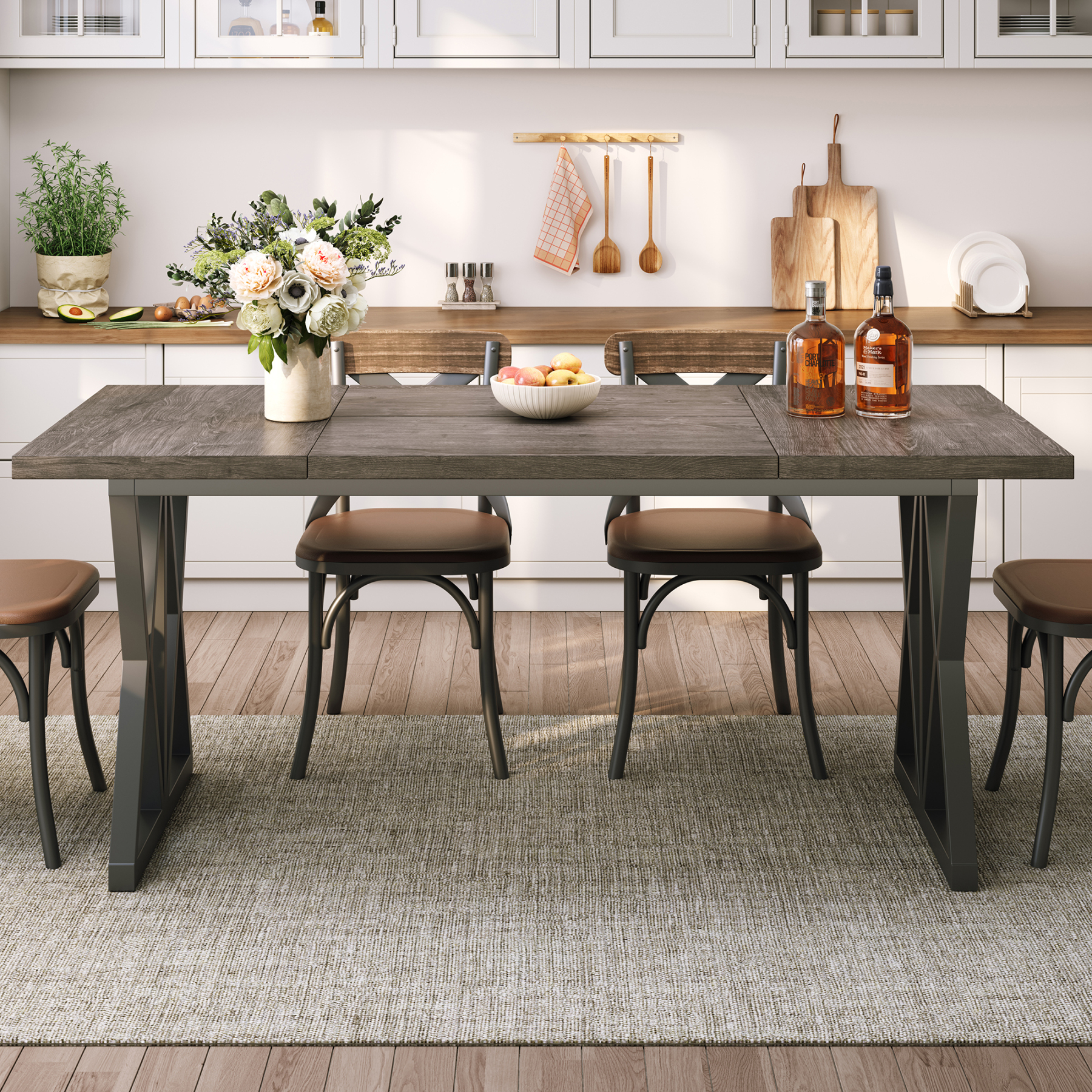 Sailvan Round Dining Table for 4, 47 Inches Farmhouse Dinner Table with Wooden Pedestal Base, Modern Kitchen and Dining Room Circle Table, Space Saving Dining Table