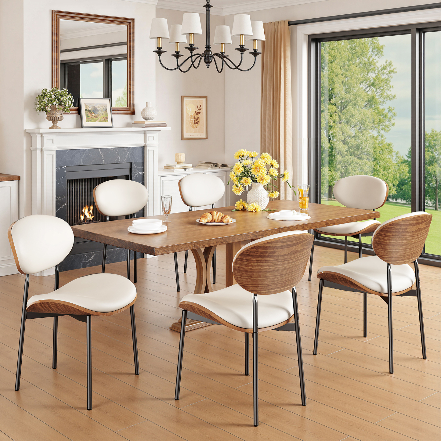 Dining Chairs Set of 2, Mid Century Modern Kitchen Chairs with Faux Leather for Kitchen, Living Room