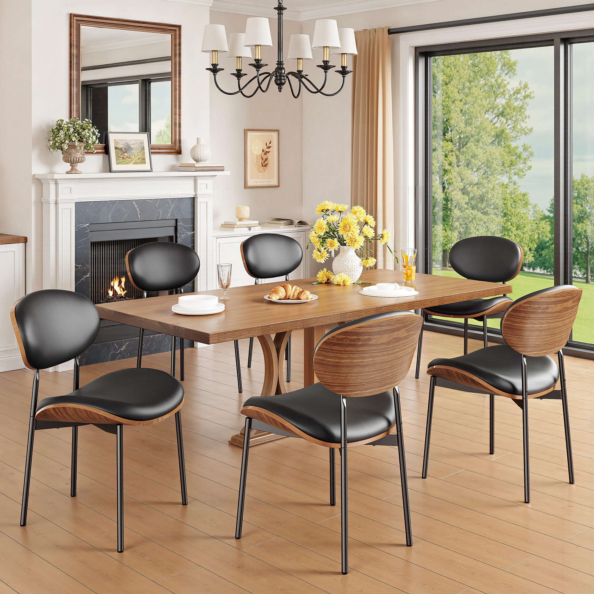 Dining Chairs Set of 2, Mid Century Modern Kitchen Chairs with Faux Leather for Kitchen, Living Room