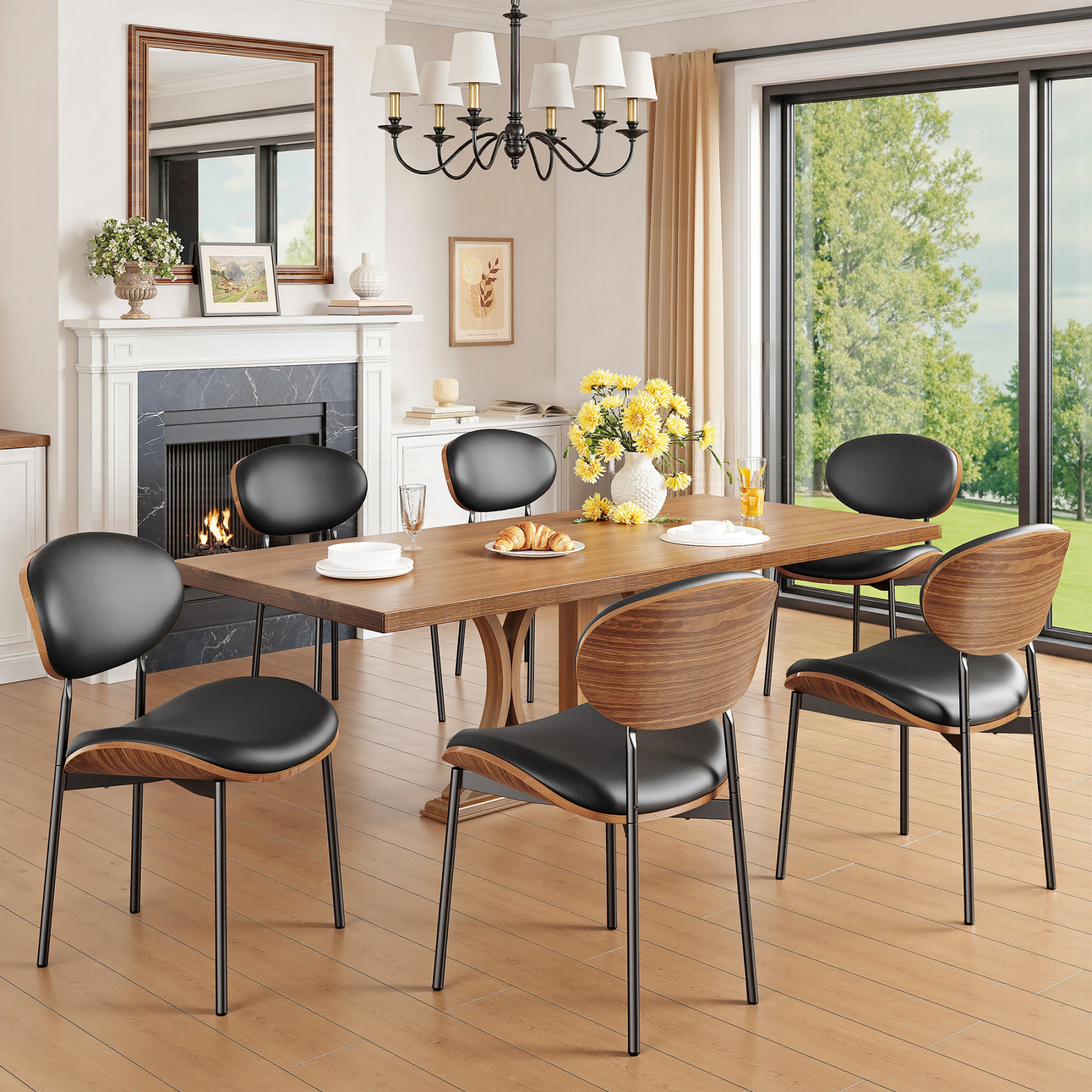 Dining Chairs Set of 2, Mid Century Modern Kitchen Chairs with Faux Leather for Kitchen, Living Room