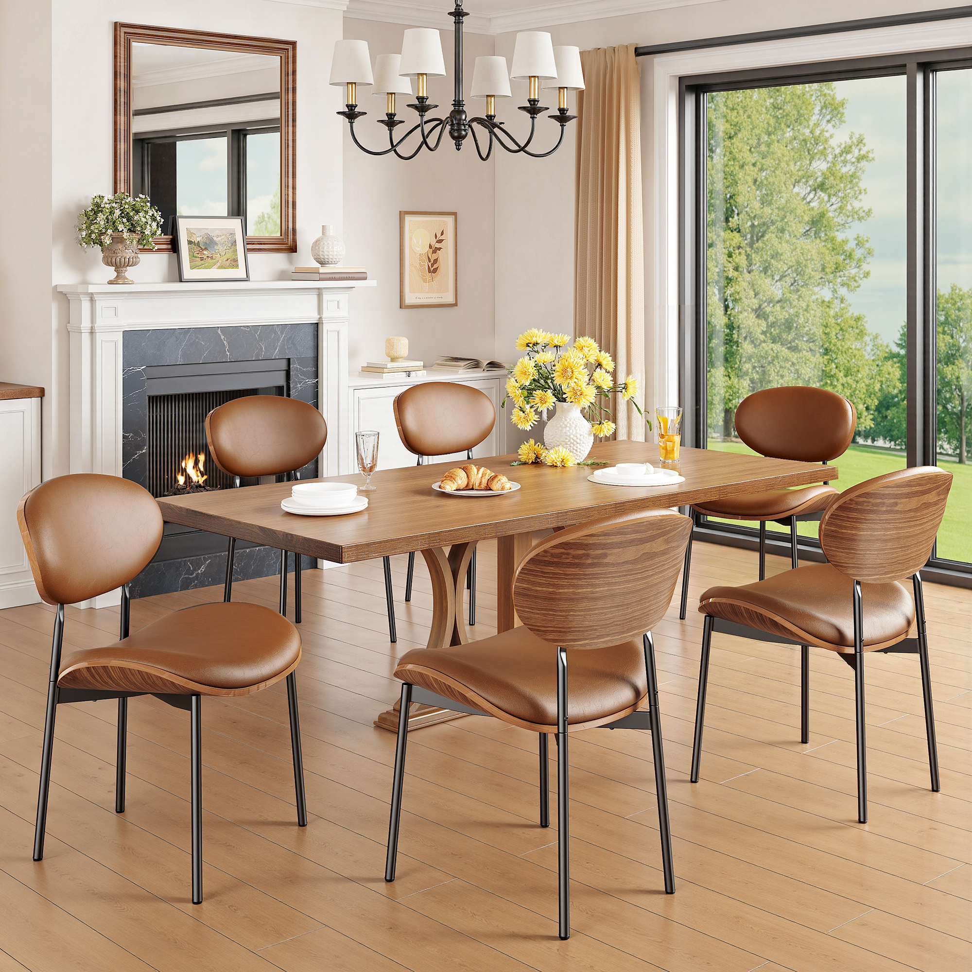 Dining Chairs Set of 2, Mid Century Modern Kitchen Chairs with Faux Leather for Kitchen, Living Room