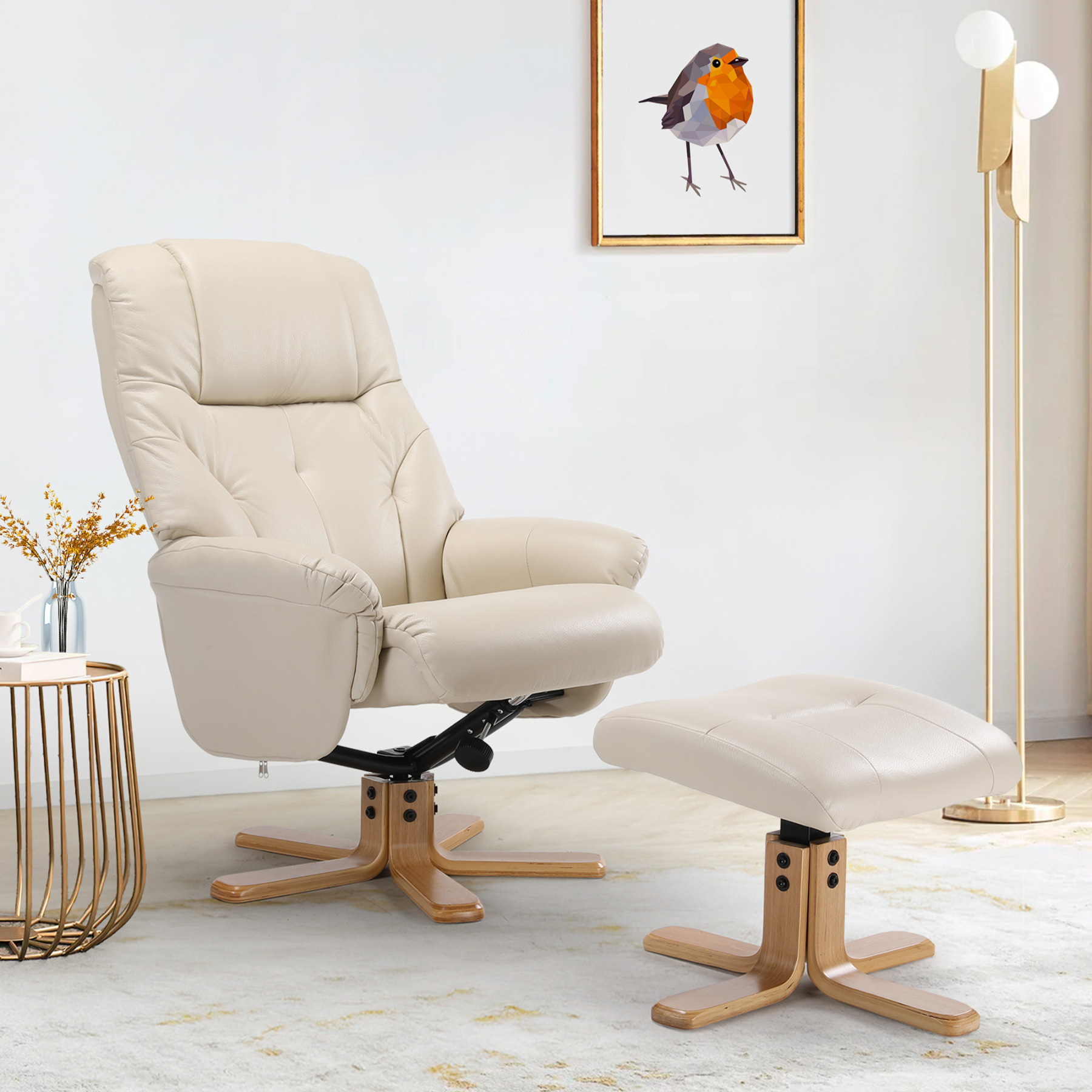 Susalt Swivel Recliner Chair with Ottoman, Stylish Faux Leather Reclining Chair for Adults, 360° Swivel, Modern Accent Arm Chairs for Living Room Bedroom and Small Space, Study, RV