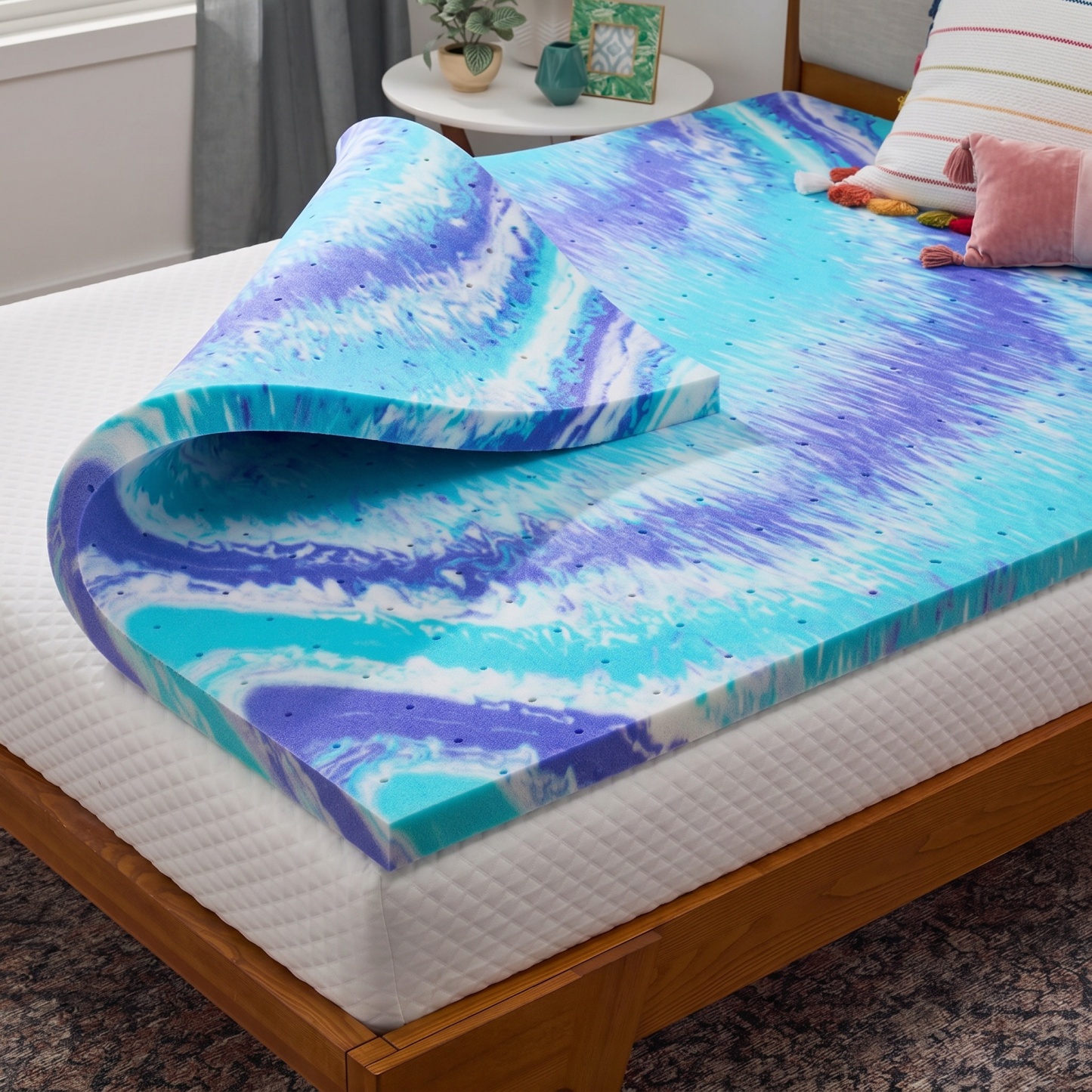 Mattress Topper, Twin XL Size Memory Foam Cooling Mattress Pad, for Bedroom, Dormitory, Folding Bed Pad for Camping, Moving