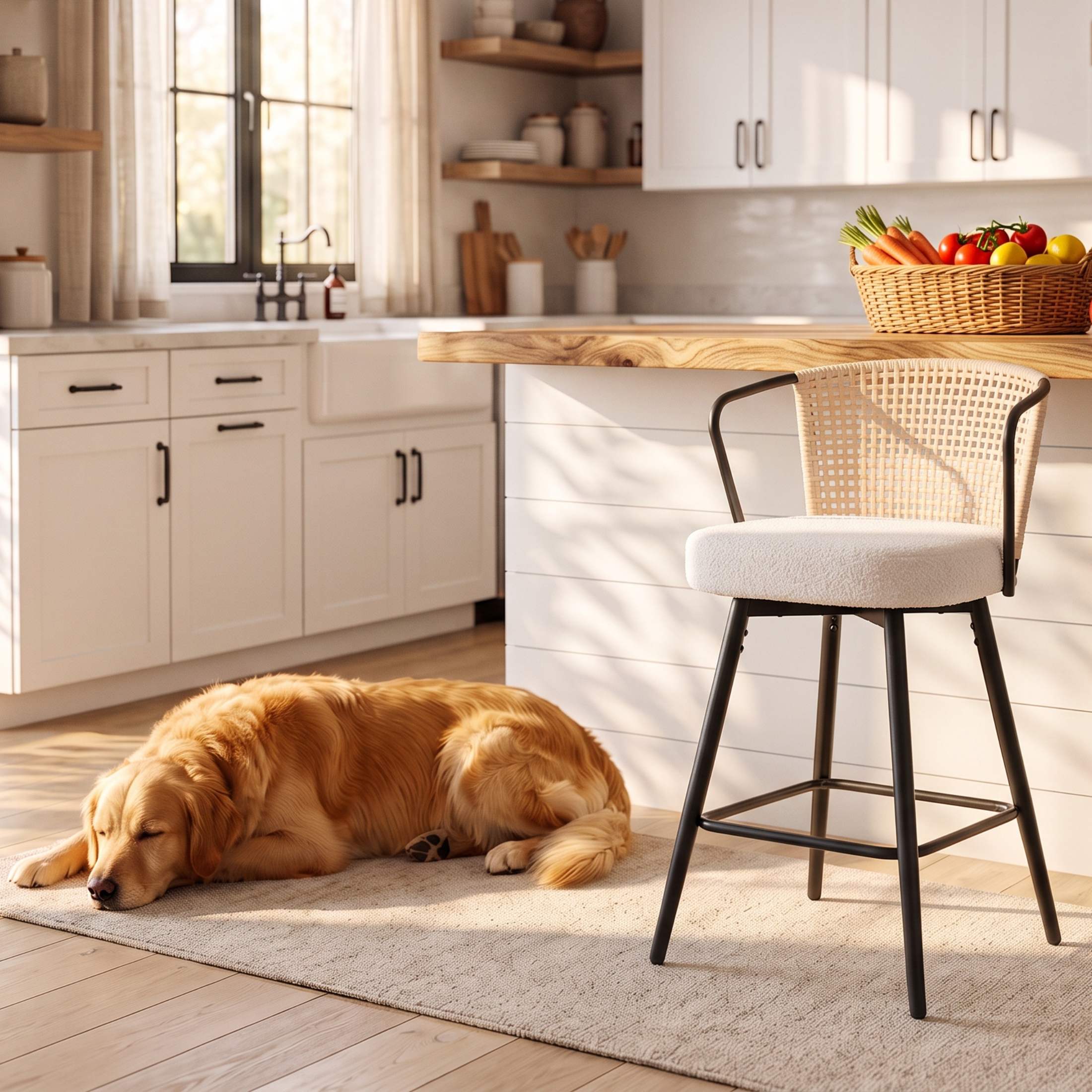 Sailvan Swivel Bar Stool Set, 35.8" Rattan Counter Height Bar Chairs with Back & Footrest, Modern Upholstered Counter Stools for Kitchen Island, Easy Assembly, Beige
