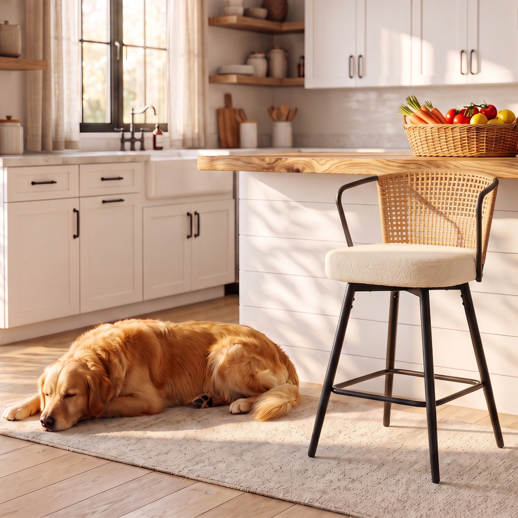 Sailvan Swivel Bar Stool Set, 35.8" Rattan Counter Height Bar Chairs with Back & Footrest, Modern Upholstered Counter Stools for Kitchen Island, Easy Assembly, Brown