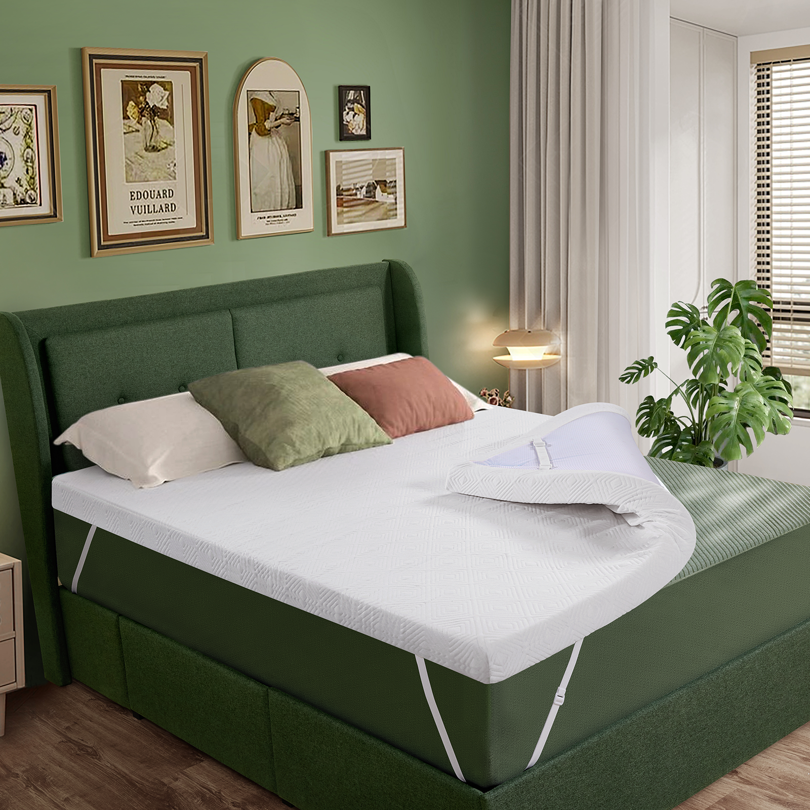 Susalt King Memory Foam Mattress Topper, 3inch Cooling Mattress Topper for Pressure Relief, with Anti-slip Bamboo Fiber Cover, Breathable& Soft