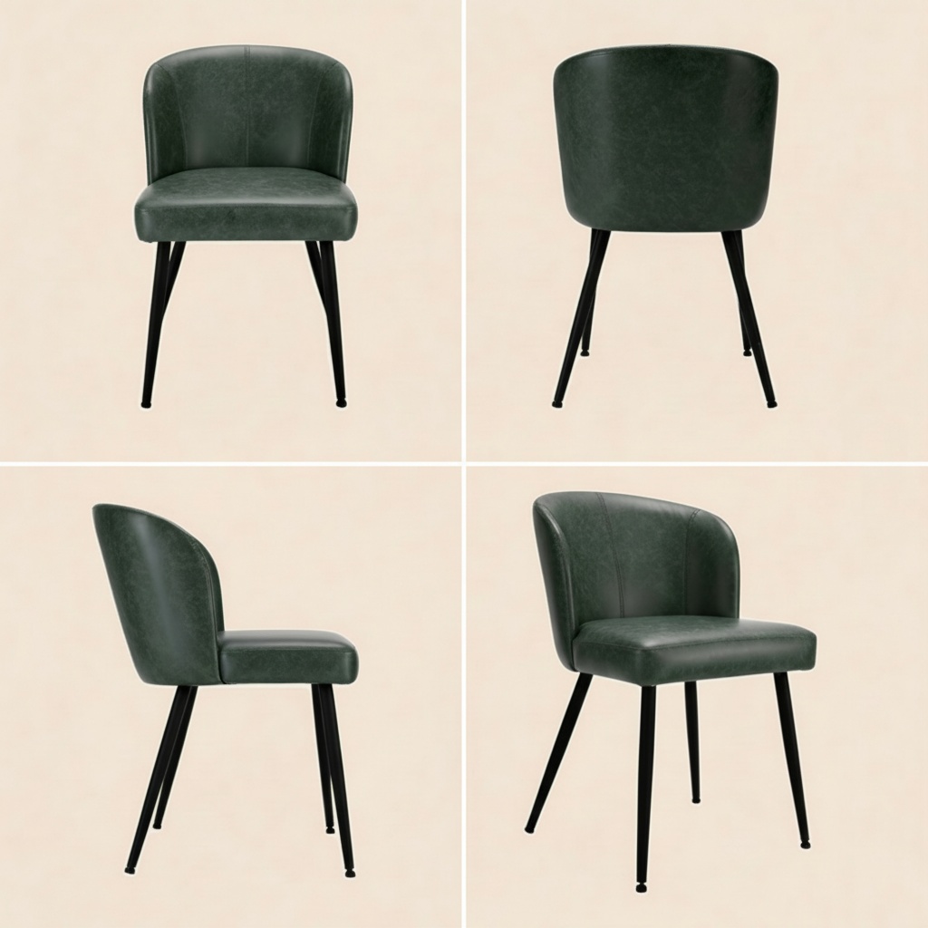 Sailvan Dining Chairs Set, Modern Living Room Chairs, Leather Kitchen Chairs, Mid Century Style Upholstered Chairs for Dining room, With Cushion Seat And Metal Legs, Easy Assembly, Green