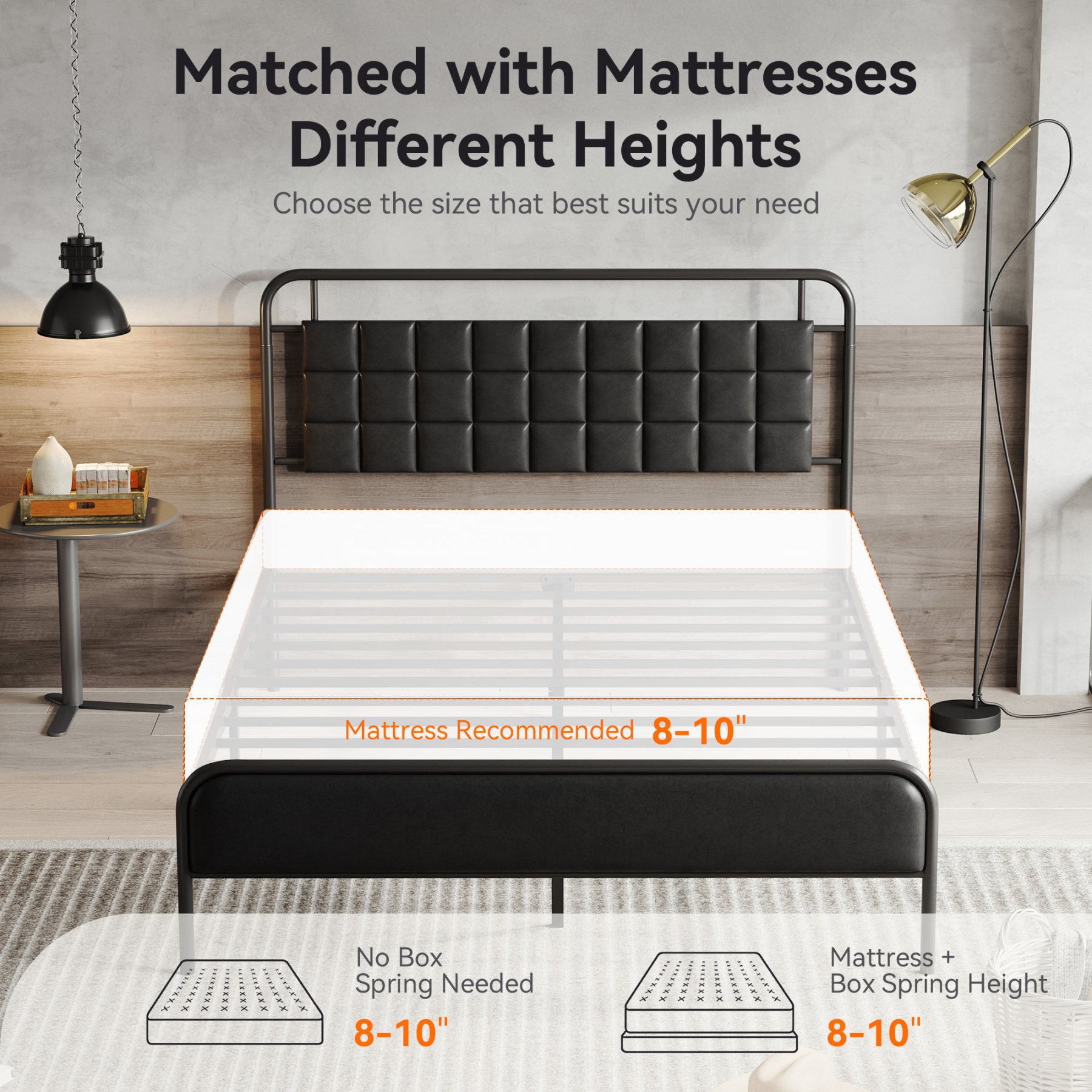 Sailvan Queen Bed Frame, Queen Size Metal Platform Beds with Upholstered Headboard & Footboard, 12" Underbed Storage Space, Heavy Duty, Easy Assembly, Noise-Free