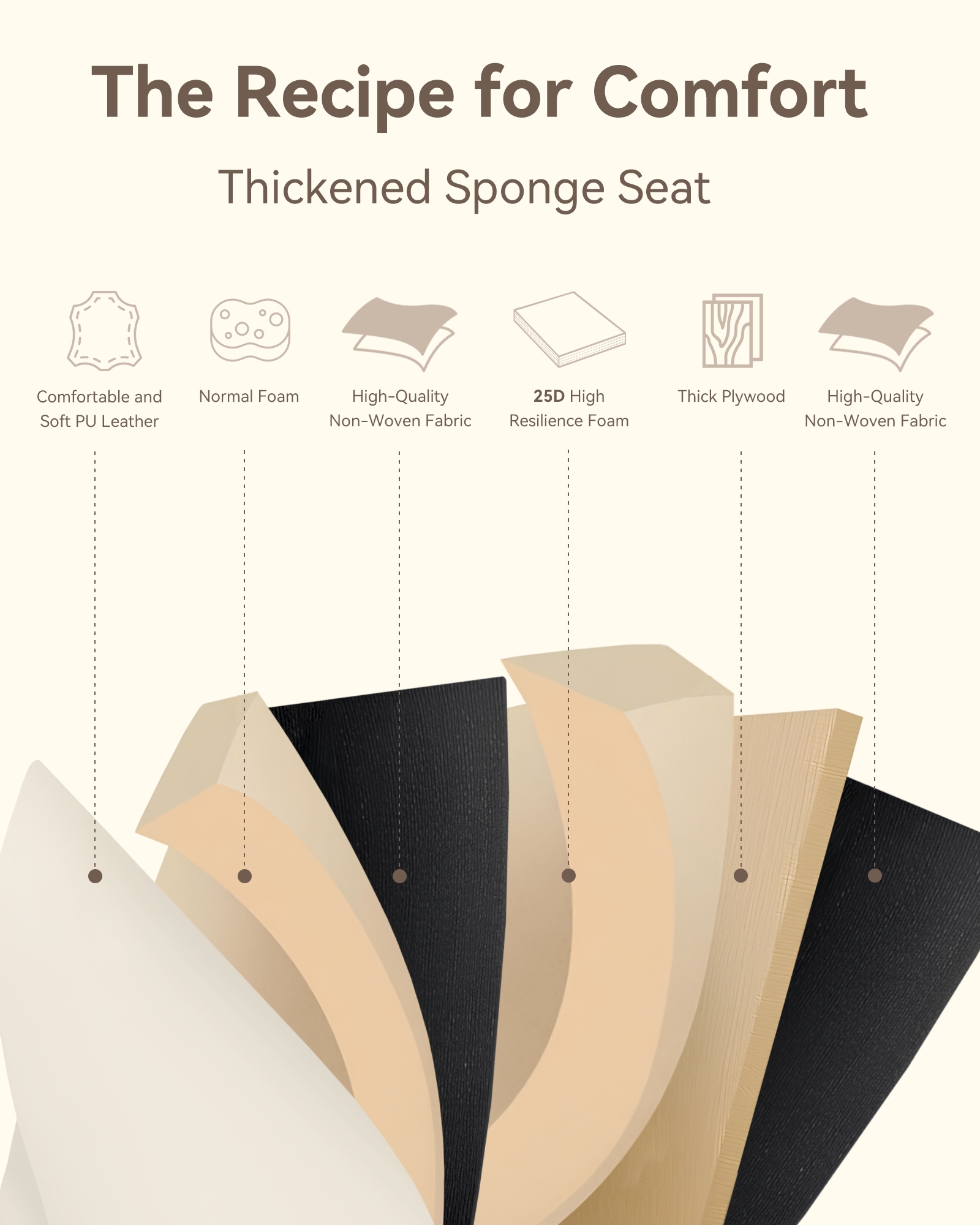 Dining Chair Set of 6, Upholstered Kitchen & Dining Room Chairs Tufted Accent Chairs with Comfortable PU Leather & Metal Legs Kitchen Living Room