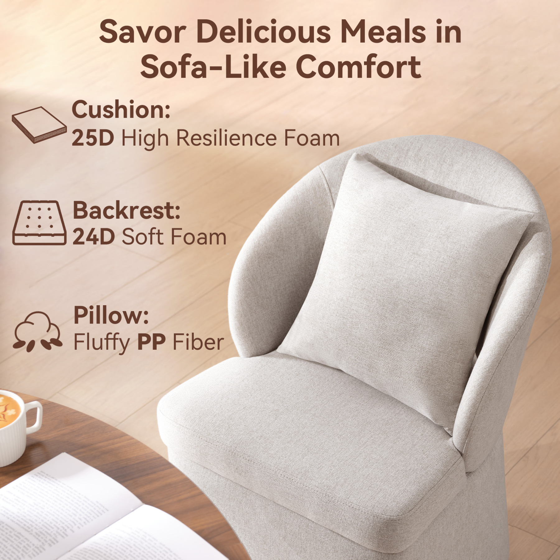 Rolling Dining Chairs with Storage, Accent Chair for Living Room & Dining Room with 4 Wheels, 2 Pcs