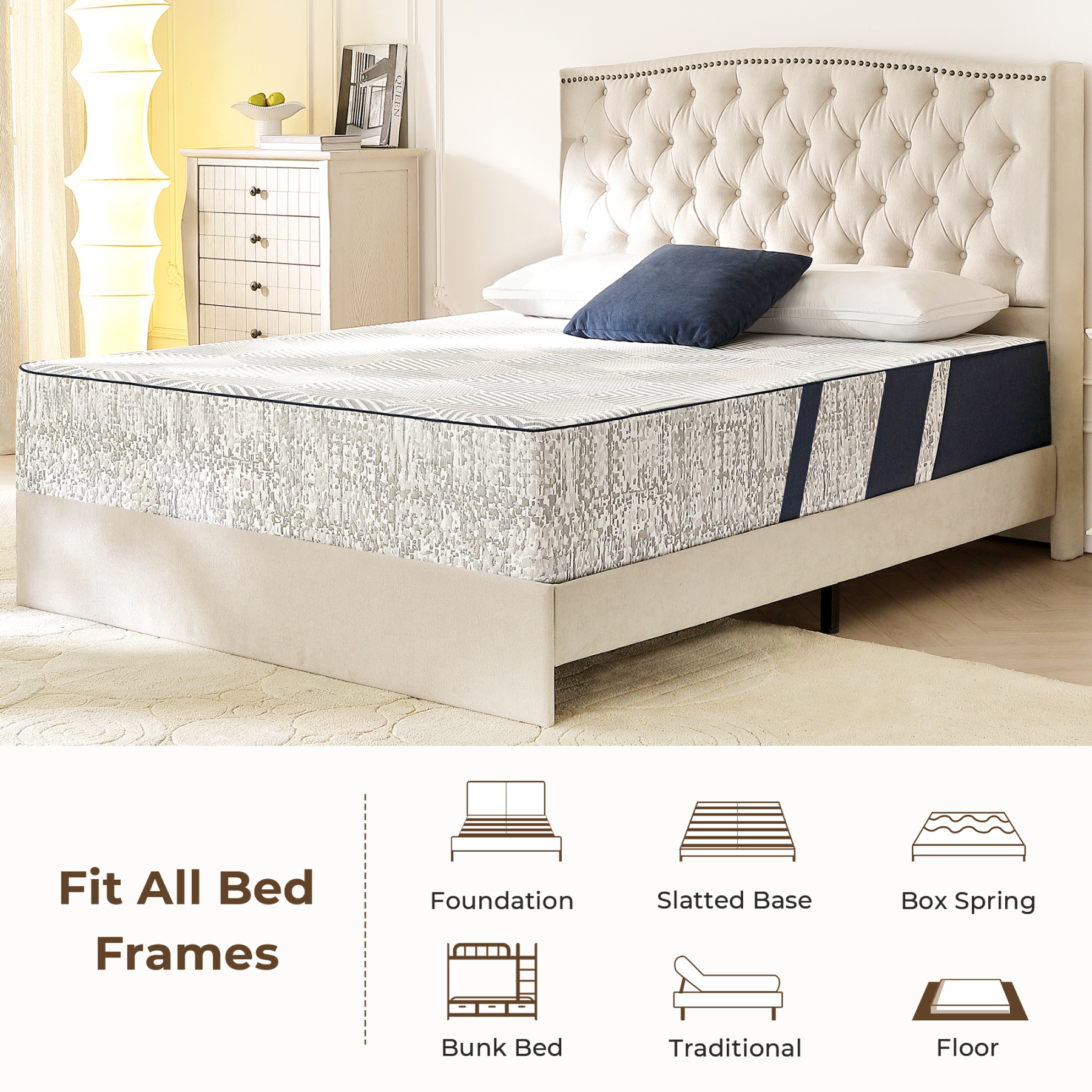 Sailvan Queen Mattress 12 Inch, Memory Foam Mattress Queen Size In A Box, Cooling Gel Memory Foam Mattress With Washable cover, Medium Firm for Pressure Relief, White