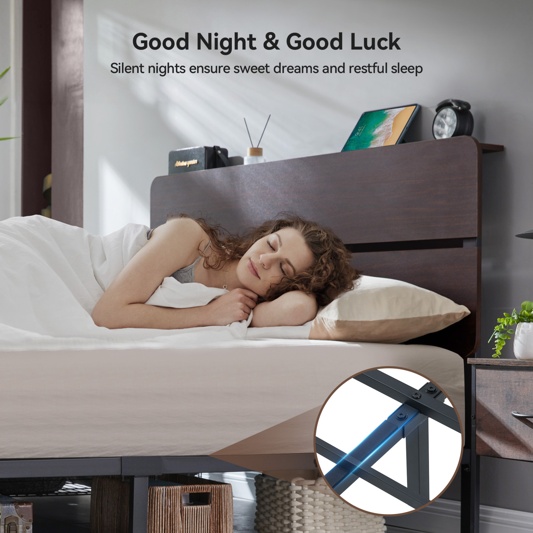 Sailvan Full Size Bed Frame with Headboard & Storage Drawers, Full Platform Bed Frame with Charging Station & Heavy Duty Metal Slats, No Box Spring Needed, Brown