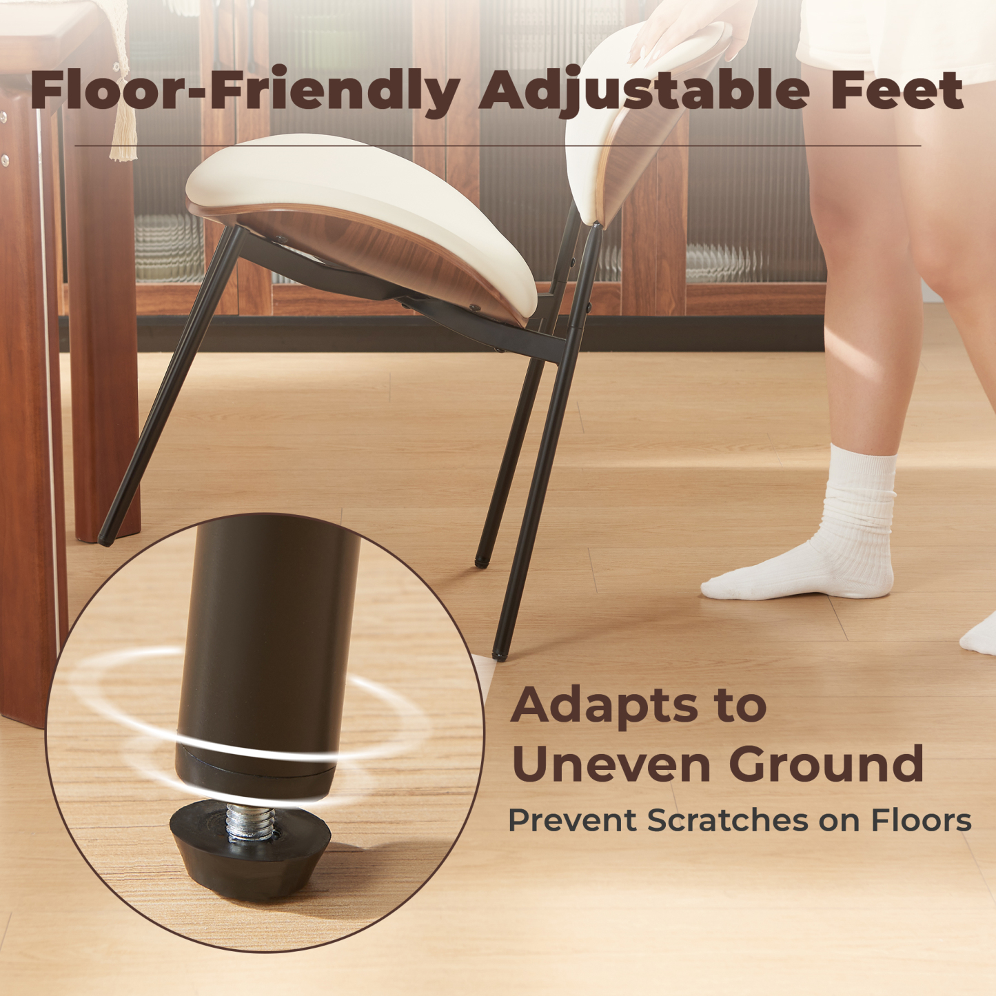 Sailvan Dining Chairs Set, Mid-Century Style Living Room Chairs, Modern Chairs for Dining Room & Kitchen, Leather Upholstered Chairs With Adjustable Feetpads, Easy Assembly, White