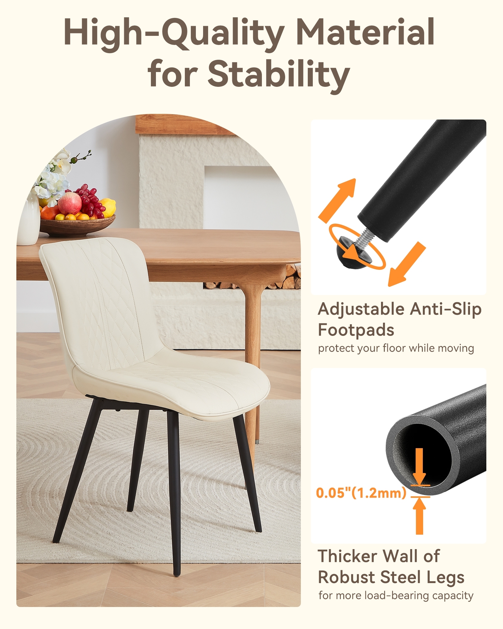 Dining Chair Set of 6, Upholstered Kitchen & Dining Room Chairs Tufted Accent Chairs with Comfortable PU Leather & Metal Legs Kitchen Living Room