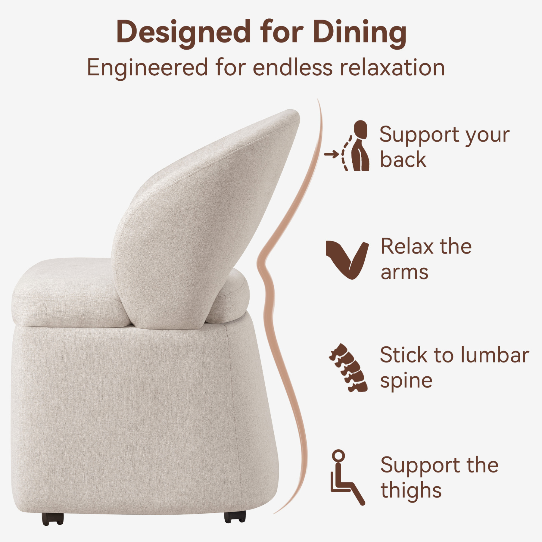 Rolling Dining Chairs with Storage, Accent Chair for Living Room & Dining Room with 4 Wheels, 2 Pcs