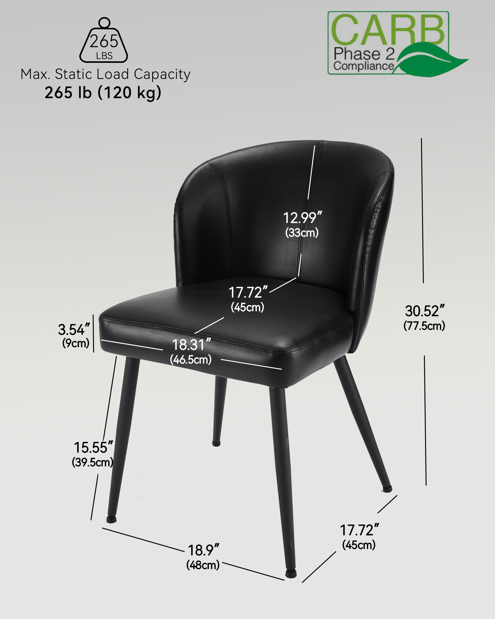 Sailvan Dining Chairs Set of 2, Upholstered Kitchen Chairs with Faux Leather Cushion Seat and Metal Legs, Mid Century Modern Dining Room Chair for Kitchen, Living Room, Easy Assembly, Green