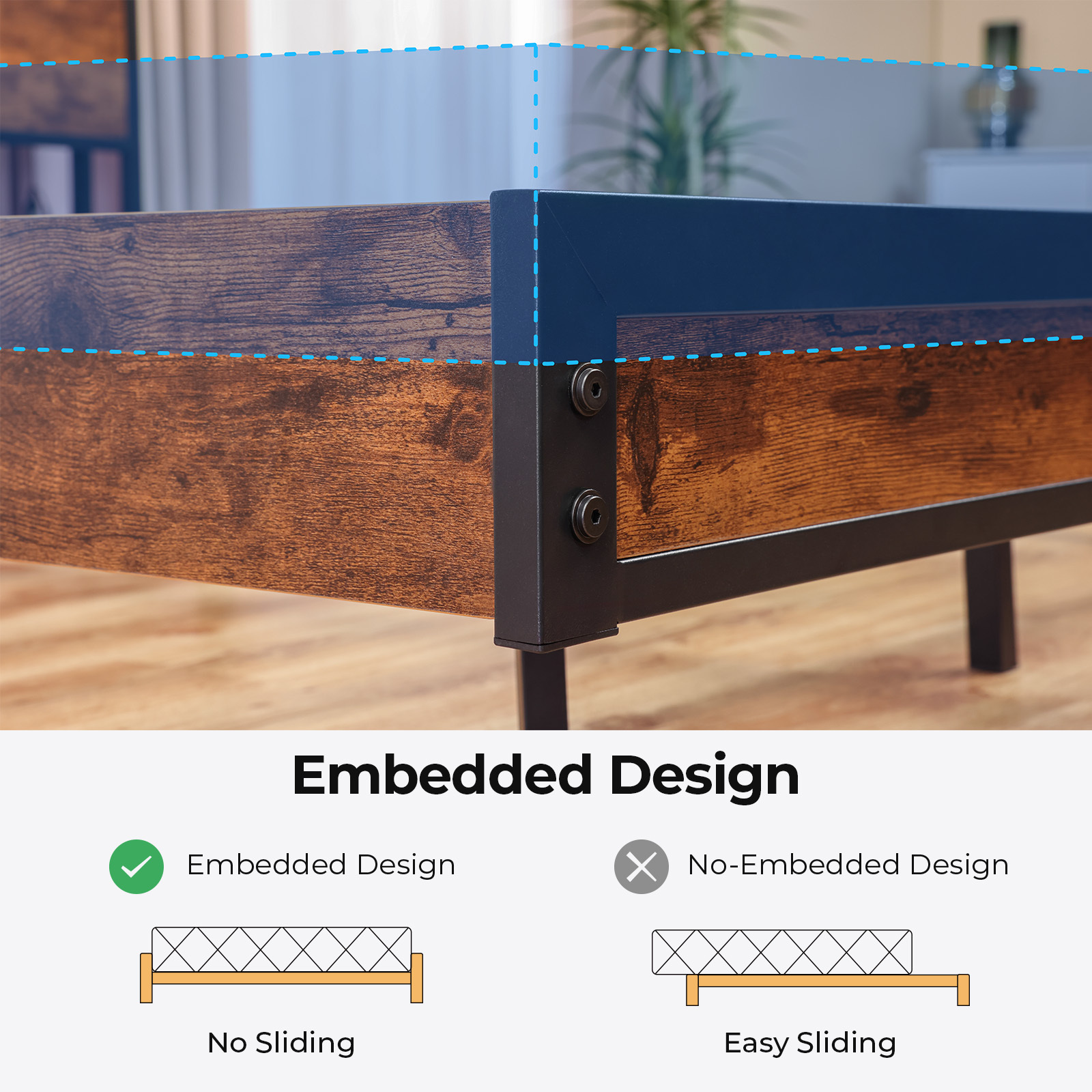 Susalt Full Bed Frame with 2-Tier Storage Headboard, Metal Industrial Style Platform Full Size Bed Frame with Charging Station & LED Lights