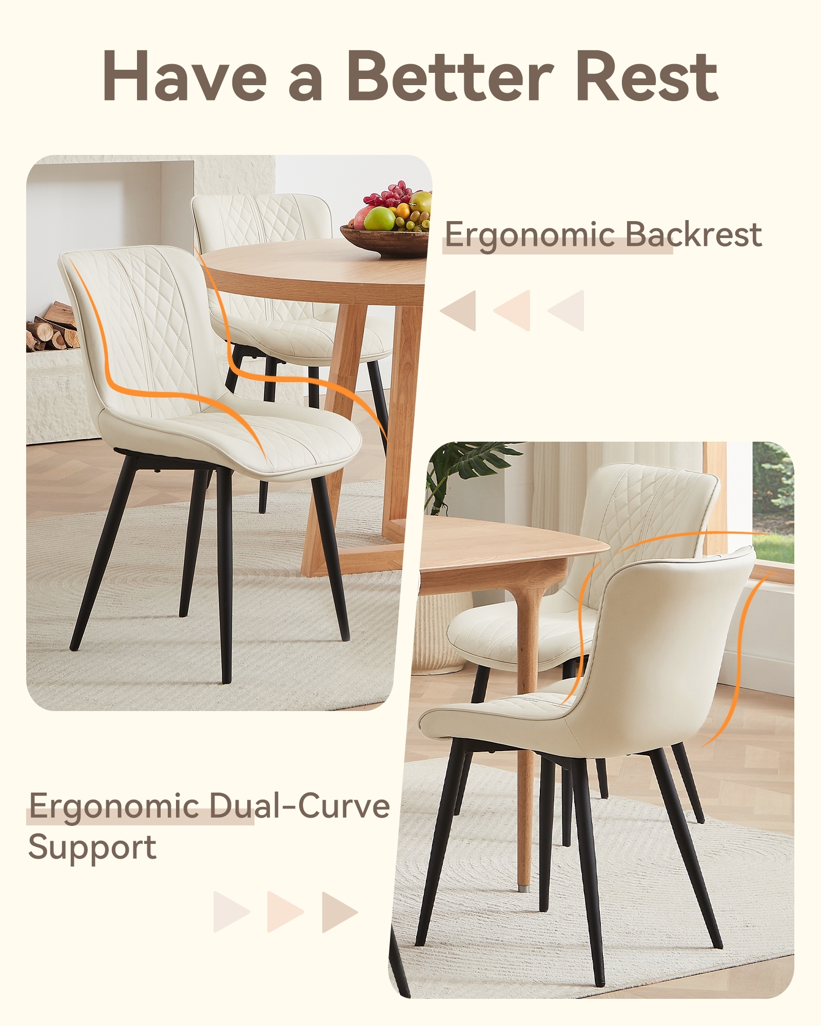 Dining Chair Set of 6, Upholstered Kitchen & Dining Room Chairs Tufted Accent Chairs with Comfortable PU Leather & Metal Legs Kitchen Living Room