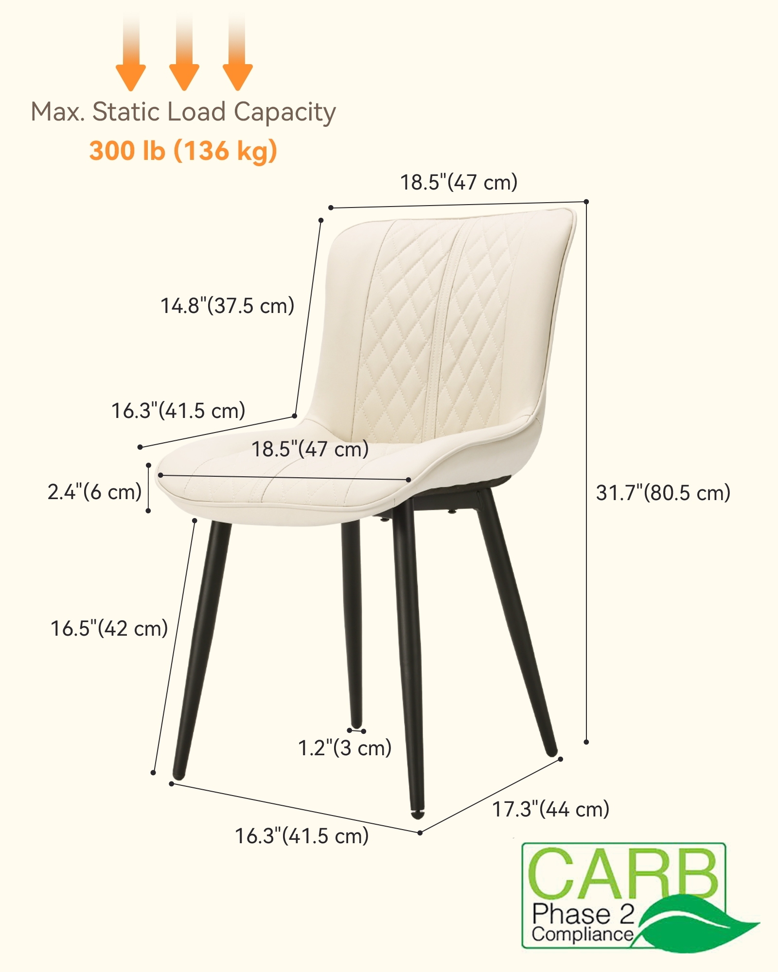 Dining Chair Set of 6, Upholstered Kitchen & Dining Room Chairs Tufted Accent Chairs with Comfortable PU Leather & Metal Legs Kitchen Living Room