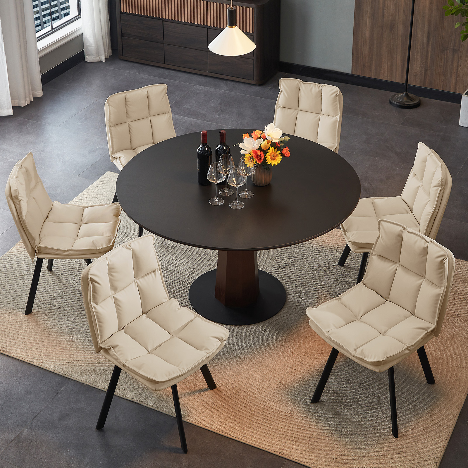 Sailvan Swivel Dining Chair Set, Faux Leather Upholstered Kitchen Chair, Mid Century Modern Dining Room Chair with Rotating Seats and Metal Legs for Home, Restaurant, Office (Black)