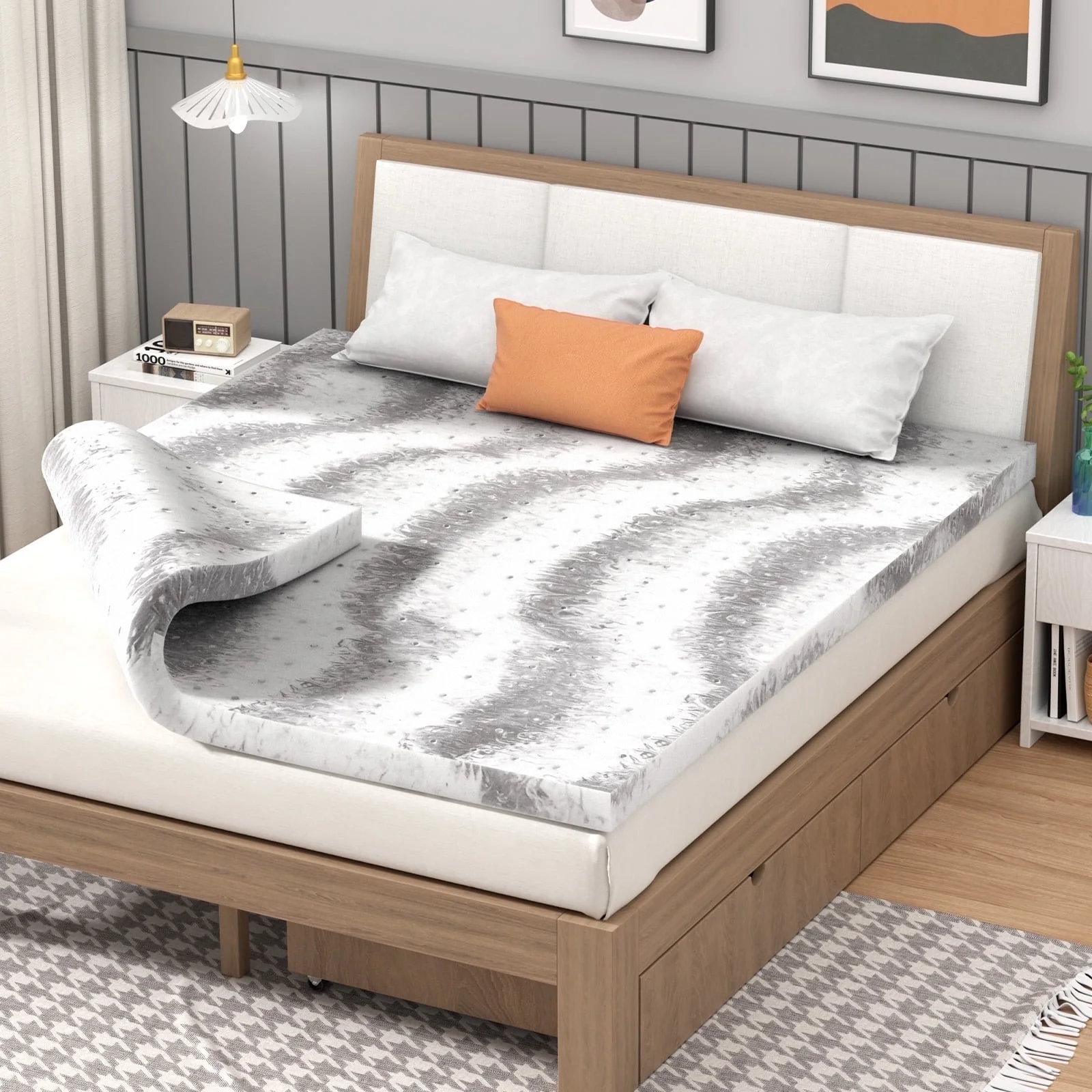 Mattress Topper, Twin XL Size Memory Foam Cooling Mattress Pad, for Bedroom, Dormitory, Folding Bed Pad for Camping, Moving