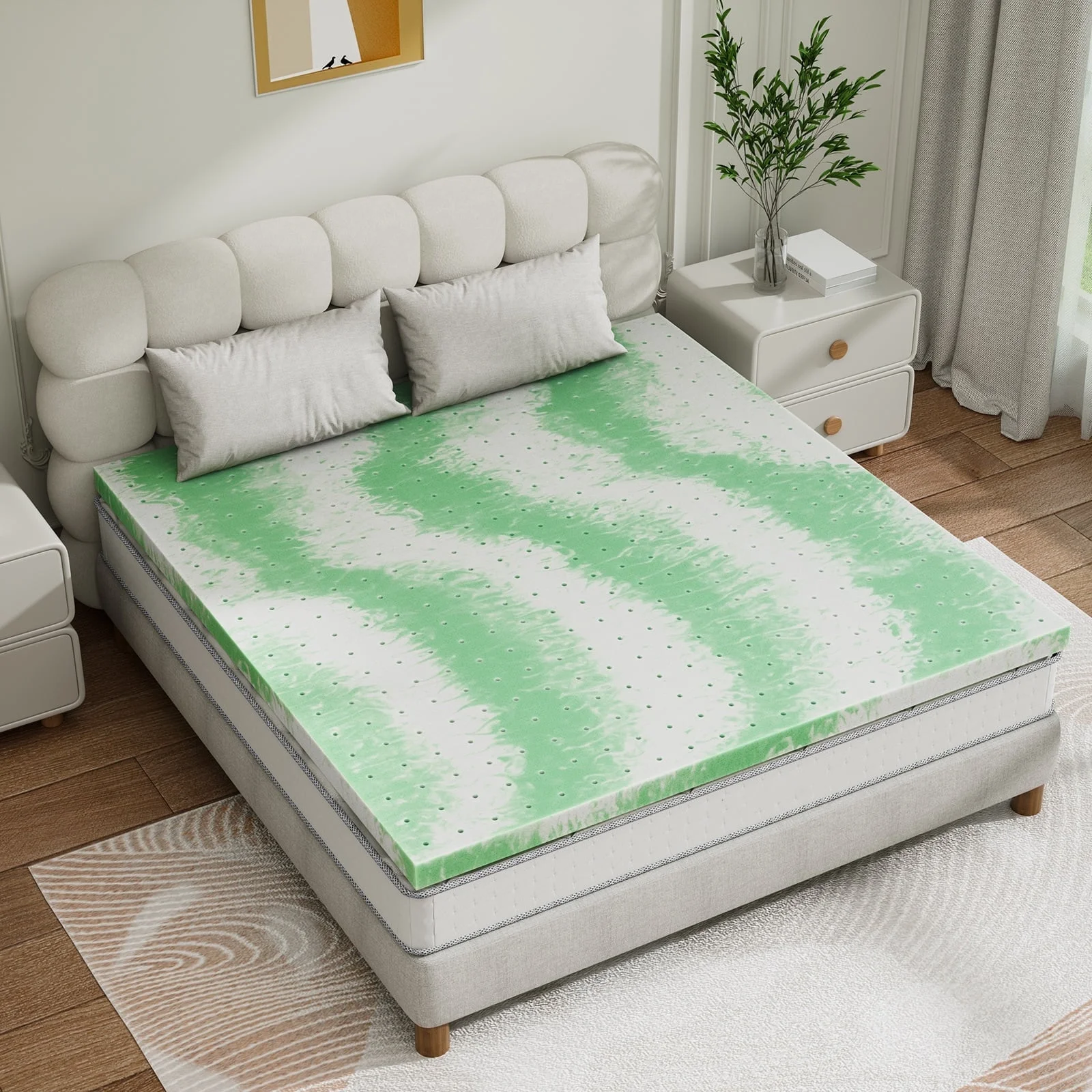 Mattress Topper, Twin XL Size Memory Foam Cooling Mattress Pad, for Be