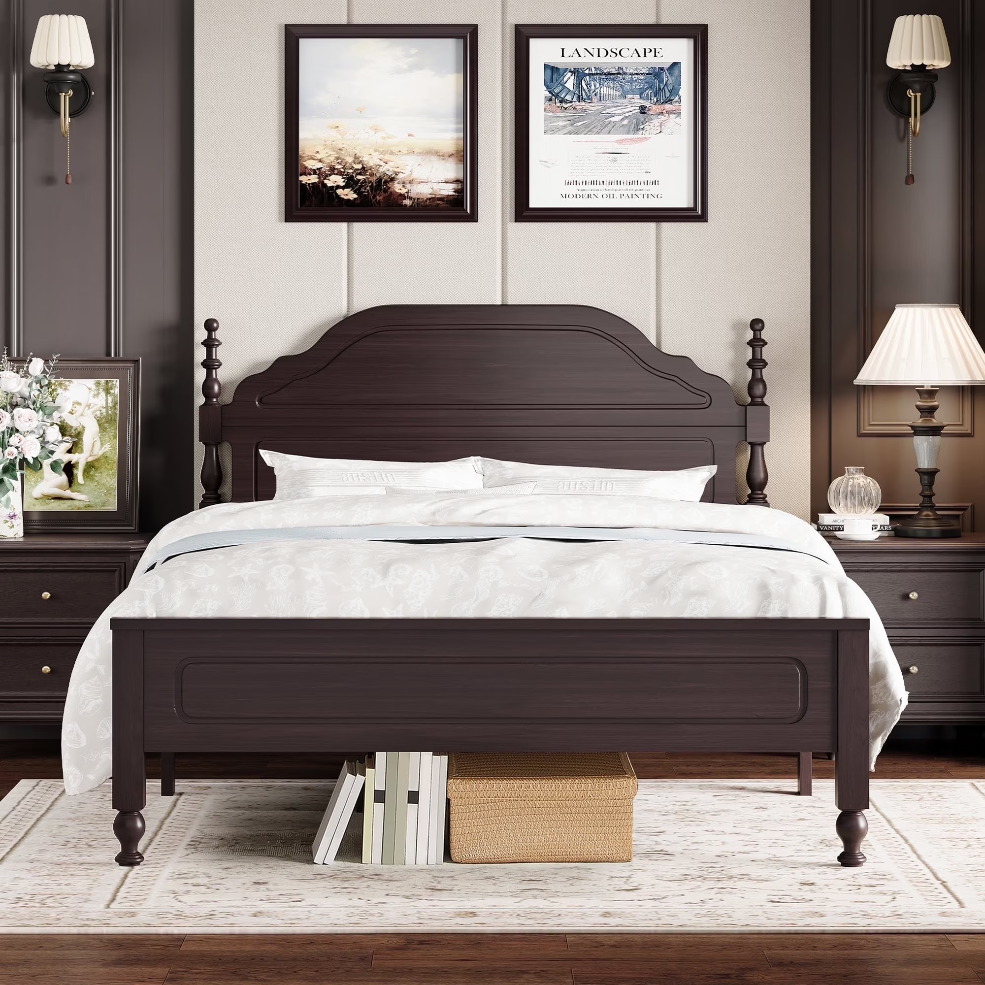 Susalt Queen Bed Frame with Headboard, Wood Platform Bed Frame