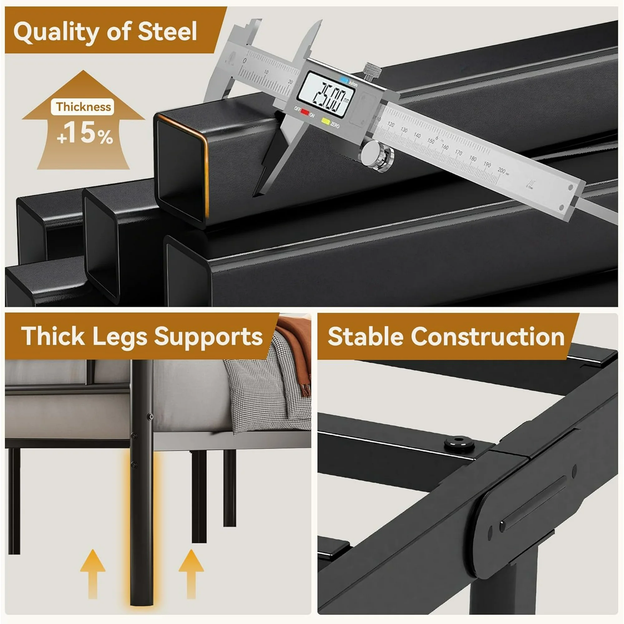 Metal Bed Frame with 12.5'' Under Bed Storage, Sturdy Metal Platform Bed with Headboard & Footboardd for Teens Adults/No Box Spring Needed/Noise Free/Easy Assembly/Black