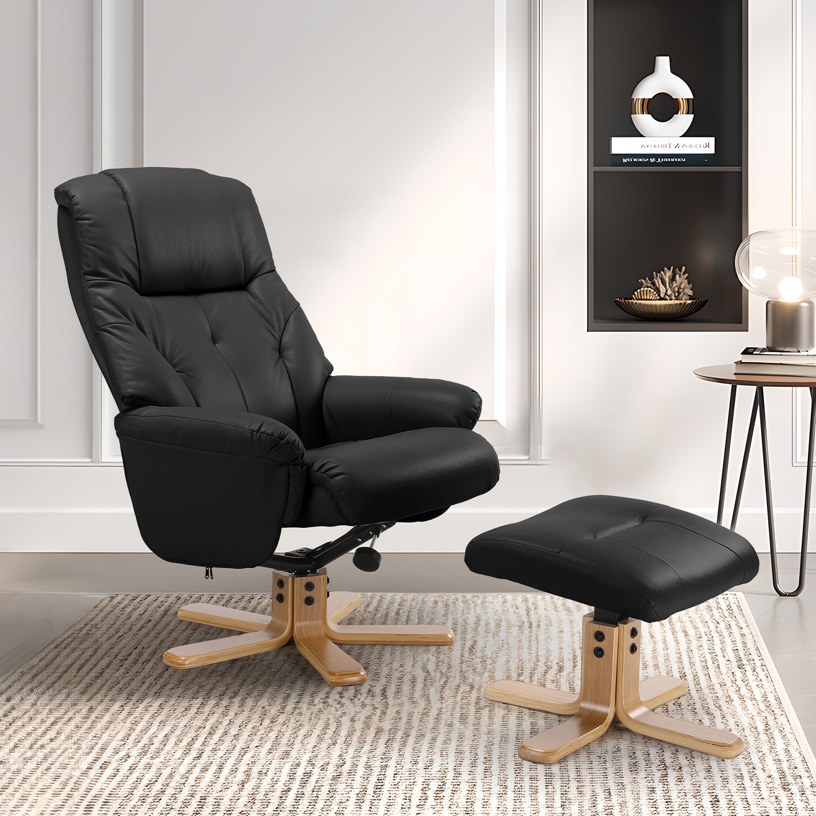 Susalt Swivel Recliner Chair with Ottoman, Stylish Faux Leather Reclining Chair for Adults, 360° Swivel, Modern Accent Arm Chairs for Living Room Bedroom and Small Space, Study, RV