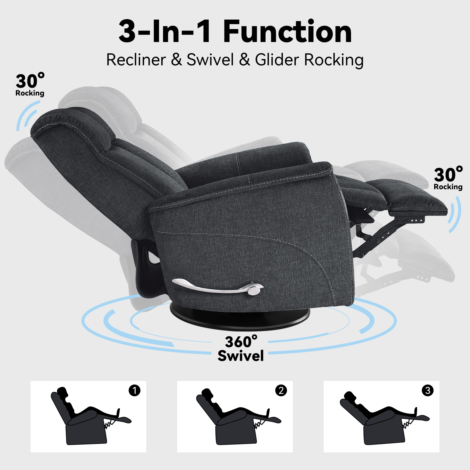 Swivel Rocking Recliner for Adults, Glider Rocker Recliner Nursery Chair, Living Room Accent Sofa Chair