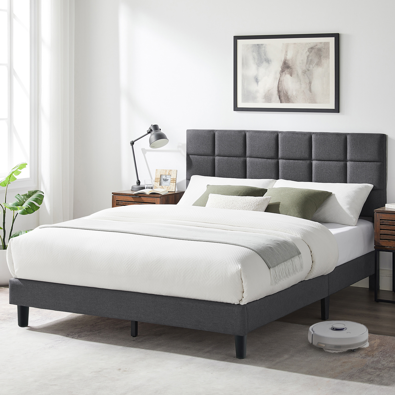 Sailvan Bed Frames with Headboard, Full Bed Frame with Adjustable Upholstered Headboard, Solid wood support,No Box Spring Needed
