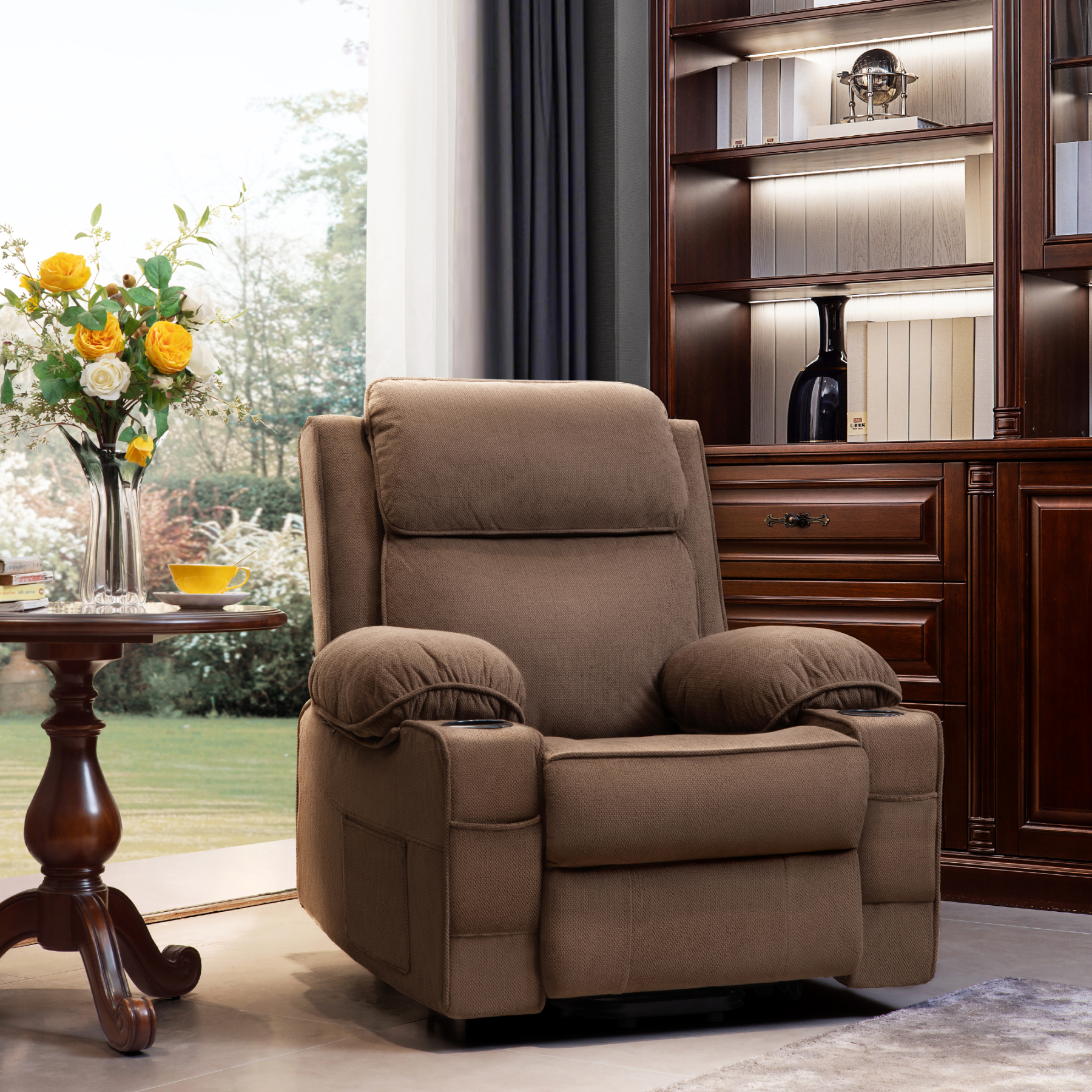 Sailvan Lift Chair, Power Lift Recliner for Elderly &Post-Surgery Recovery, Electric Lift Reclining Chair with Cup Holder, 90°- 155°Adjustable Backrest Fabric Recliner, for Living Room