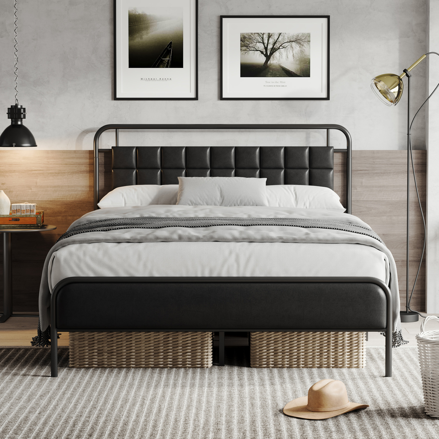 Sailvan Queen Bed Frame, Queen Size Metal Platform Beds with Upholster