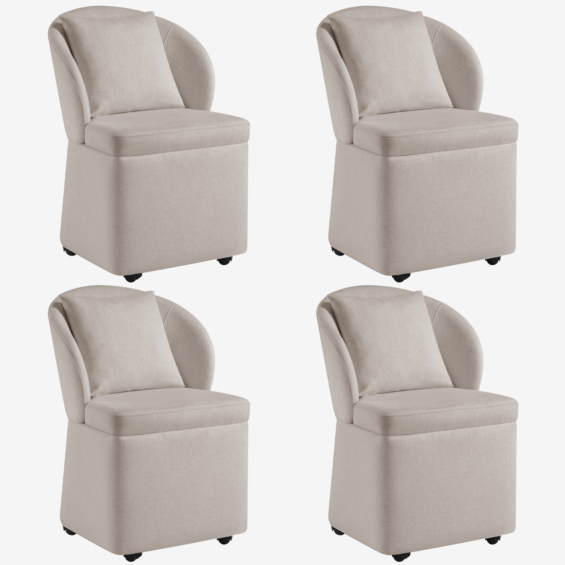 Rolling Dining Chairs with Storage, Accent Chair for Living Room & Dining Room with 4 Wheels, 4 Pcs