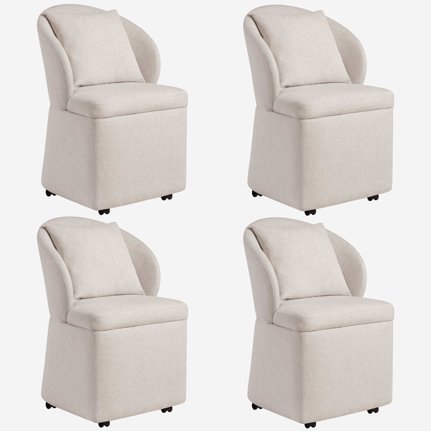 Rolling Dining Chairs with Storage, Accent Chair for Living Room & Dining Room with 4 Wheels, 4 Pcs