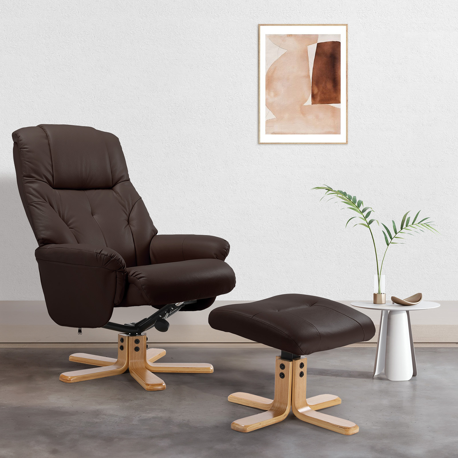 Susalt Swivel Recliner Chair with Ottoman, Stylish Faux Leather Reclining Chair for Adults, 360° Swivel, Modern Accent Arm Chairs for Living Room Bedroom and Small Space, Study, RV