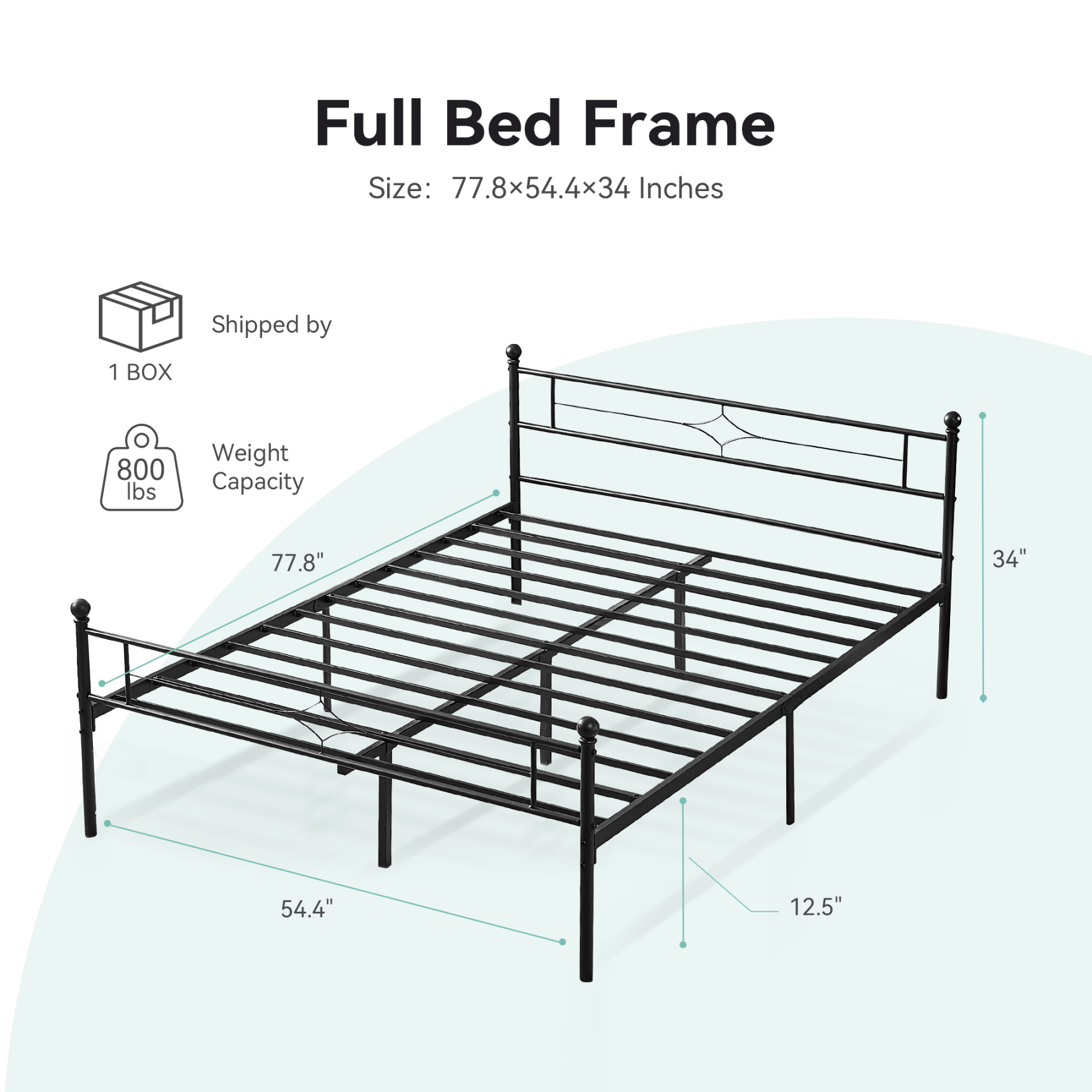 Sailvan Full Size Bed Frame, Full Platform Bed Frame with Headboard & Underbed Storage, Heavy Duty Metal Bed Full, 800lbs, Easy to Assemble, No-Noise, Black