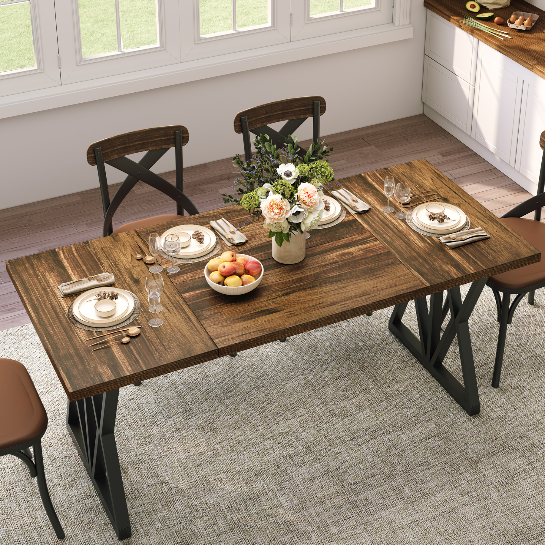 Sailvan Round Dining Table for 4, 47 Inches Farmhouse Dinner Table with Wooden Pedestal Base, Modern Kitchen and Dining Room Circle Table, Space Saving Dining Table