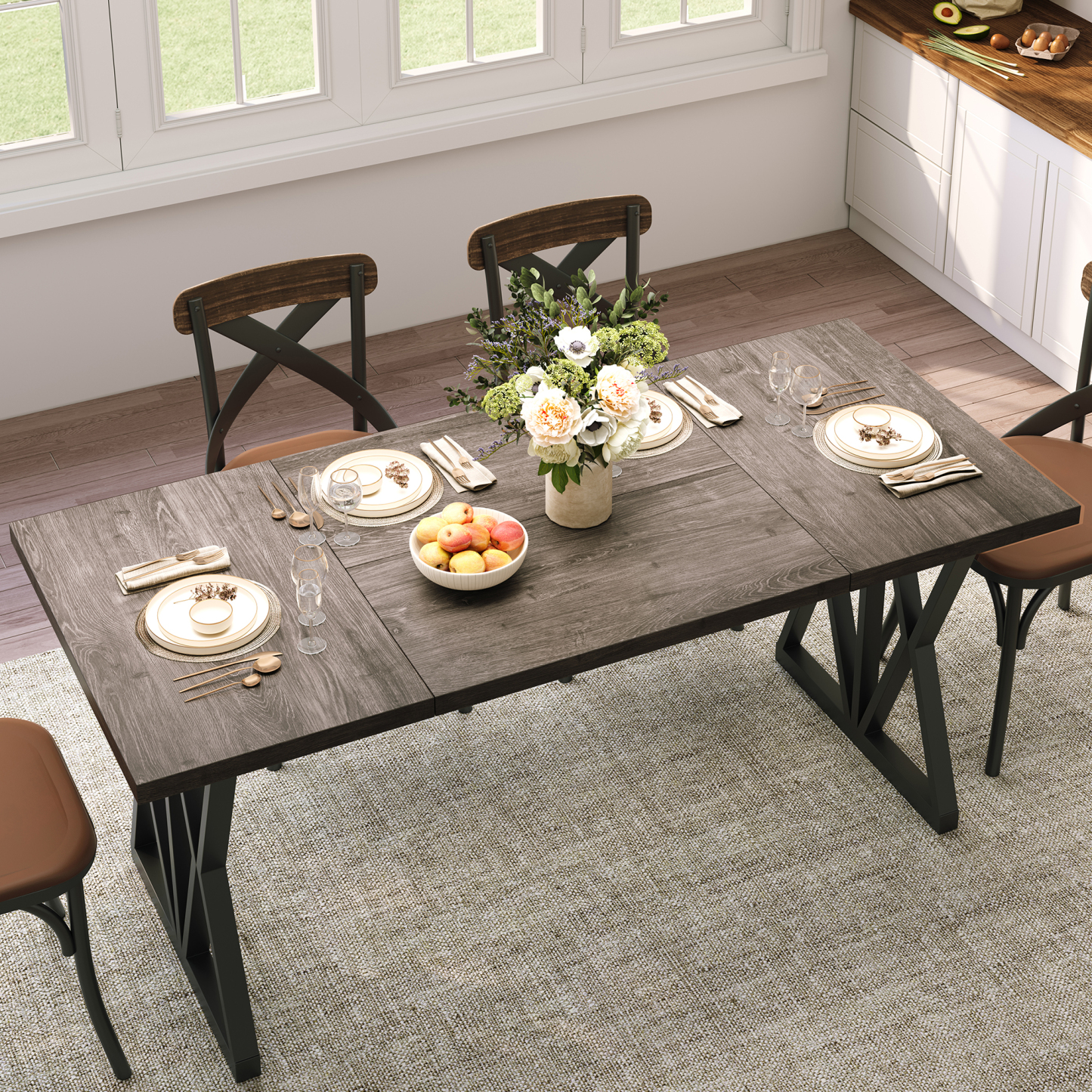 Sailvan Round Dining Table for 4, 47 Inches Farmhouse Dinner Table with Wooden Pedestal Base, Modern Kitchen and Dining Room Circle Table, Space Saving Dining Table