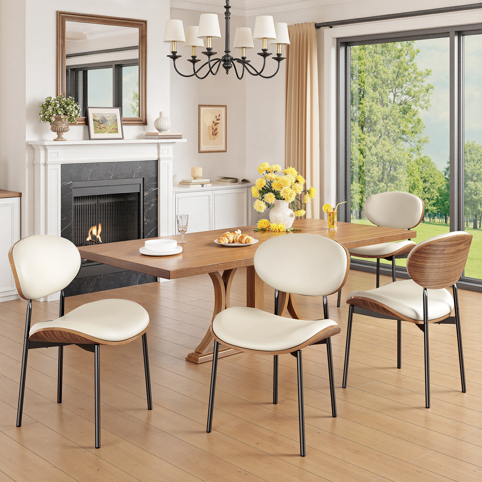 Dining Chairs Set of 2, Mid Century Modern Kitchen Chairs with Faux Leather for Kitchen, Living Room