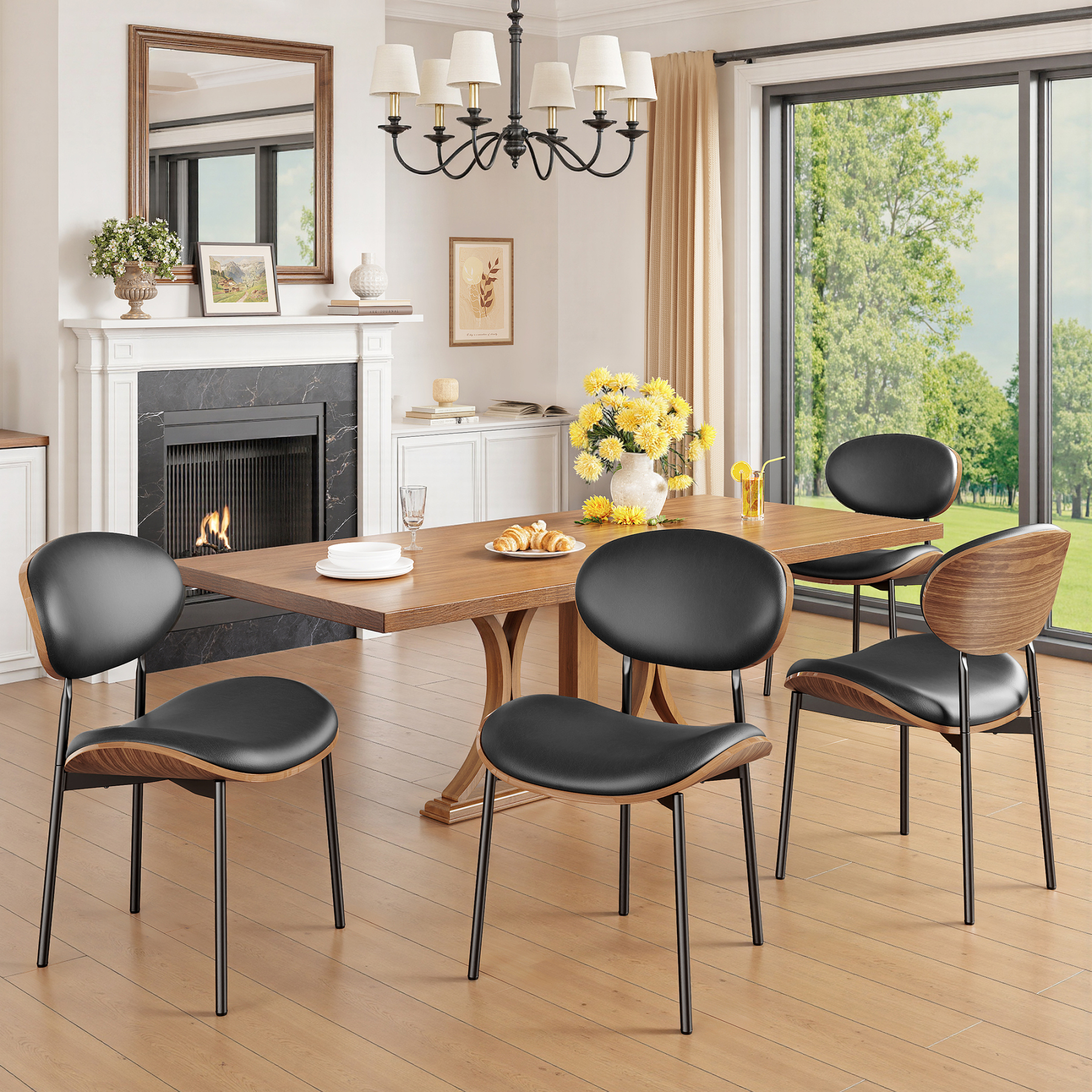 Dining Chairs Set of 2, Mid Century Modern Kitchen Chairs with Faux Leather for Kitchen, Living Room