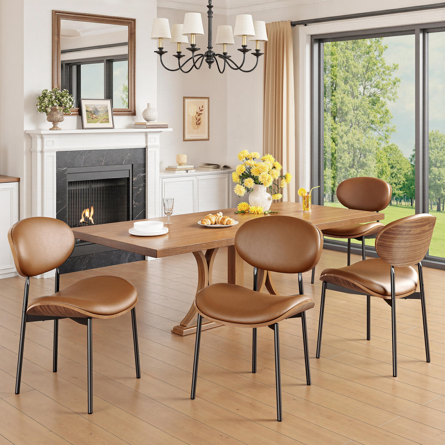 Dining Chairs Set of 2, Mid Century Modern Kitchen Chairs with Faux Leather for Kitchen, Living Room