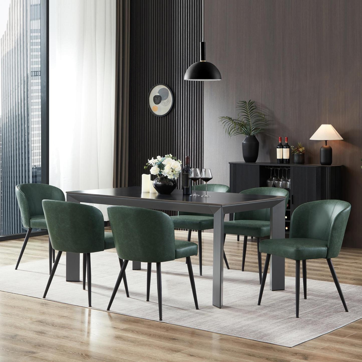 Sailvan Dining Chairs Set, Modern Living Room Chairs, Leather Kitchen Chairs, Mid Century Style Upholstered Chairs for Dining room, With Cushion Seat And Metal Legs, Easy Assembly, Green