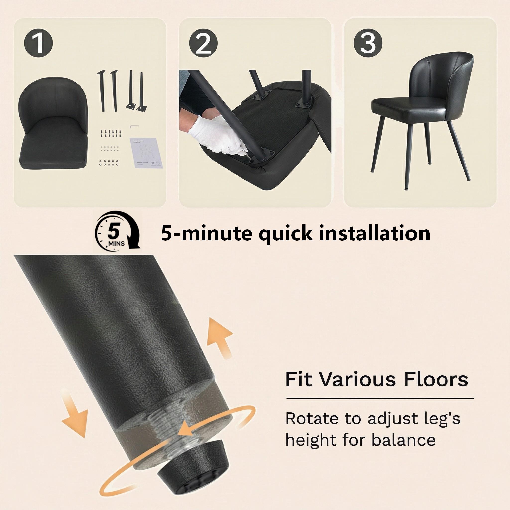 Sailvan Dining Chairs Set, Modern Living Room Chairs, Leather Kitchen Chairs, Mid Century Style Upholstered Chairs for Dining room, With Cushion Seat And Metal Legs, Easy Assembly, Brown