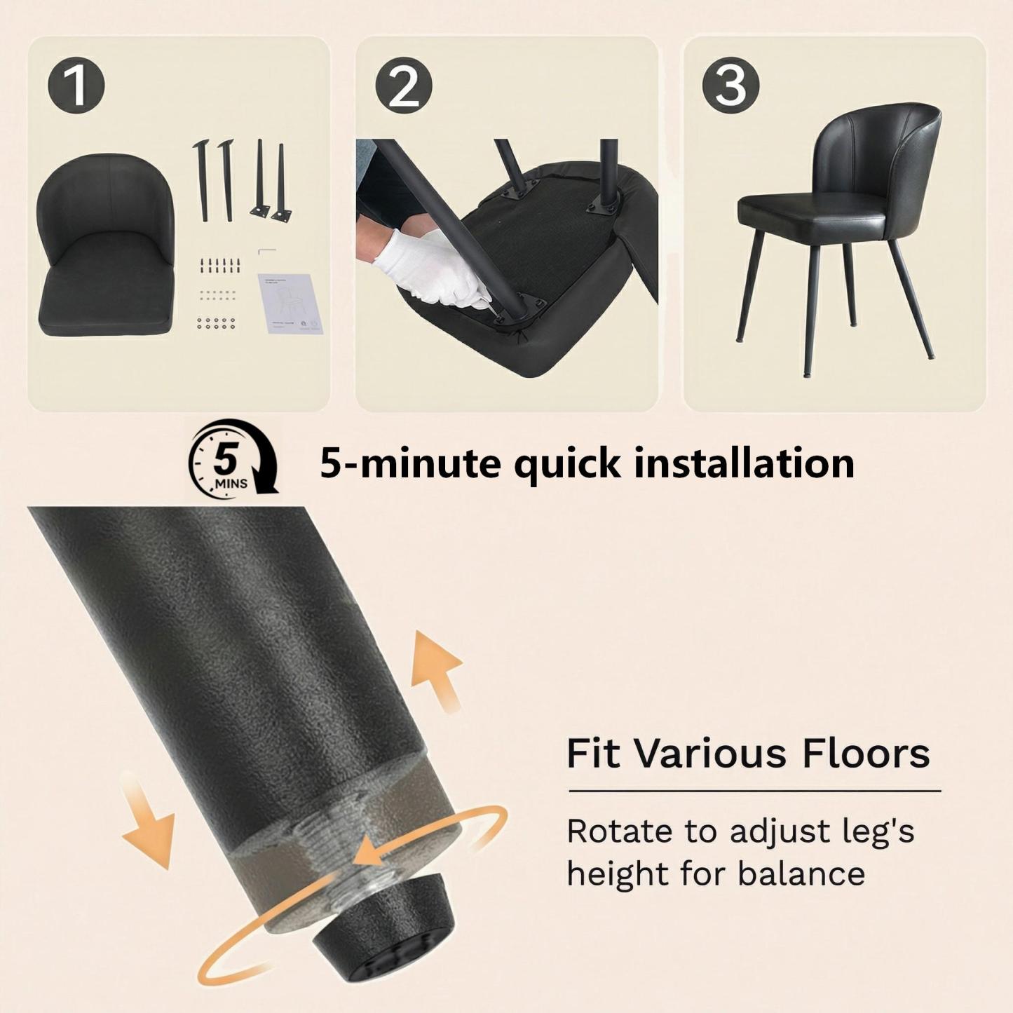 Sailvan Dining Chairs Set, Modern Living Room Chairs, Leather Kitchen Chairs, Mid Century Style Upholstered Chairs for Dining room, With Cushion Seat And Metal Legs, Easy Assembly, Brown