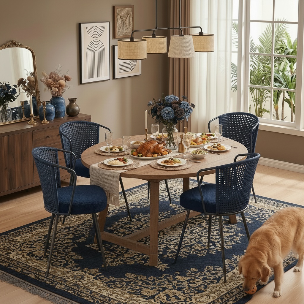Sailvan Set of 2/4/6 Dining Chairs, Upholstered Rattan Kitchen & Dining Room Chairs with Rattan Backrest & Boucle Cushion, Farmhouse Dining Room Chair with Metal Leg