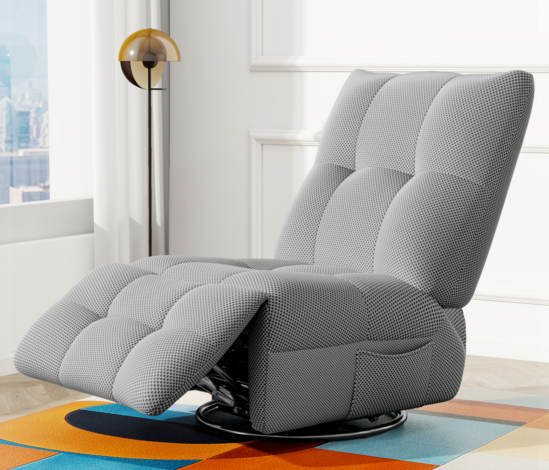 360° Swivel Recliner, Manual Glider Rocking Armless Chair with Modern 