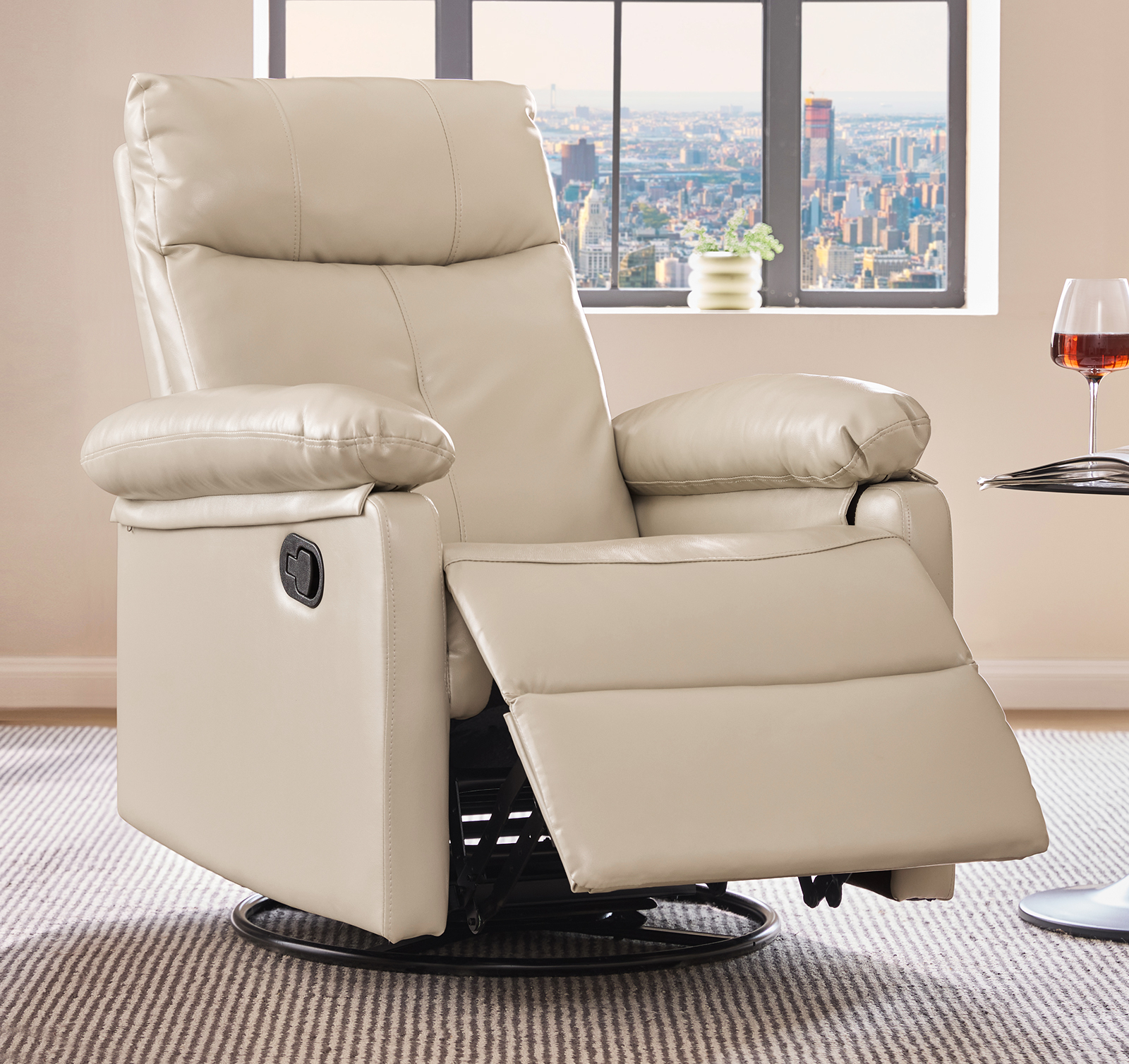 30° Rocker & 360° Swivel Recliner Chair, Manual Glider Reclining with Adjustable Backrest Footrest and Lumbar Support for Nursery Living Room Bedroom